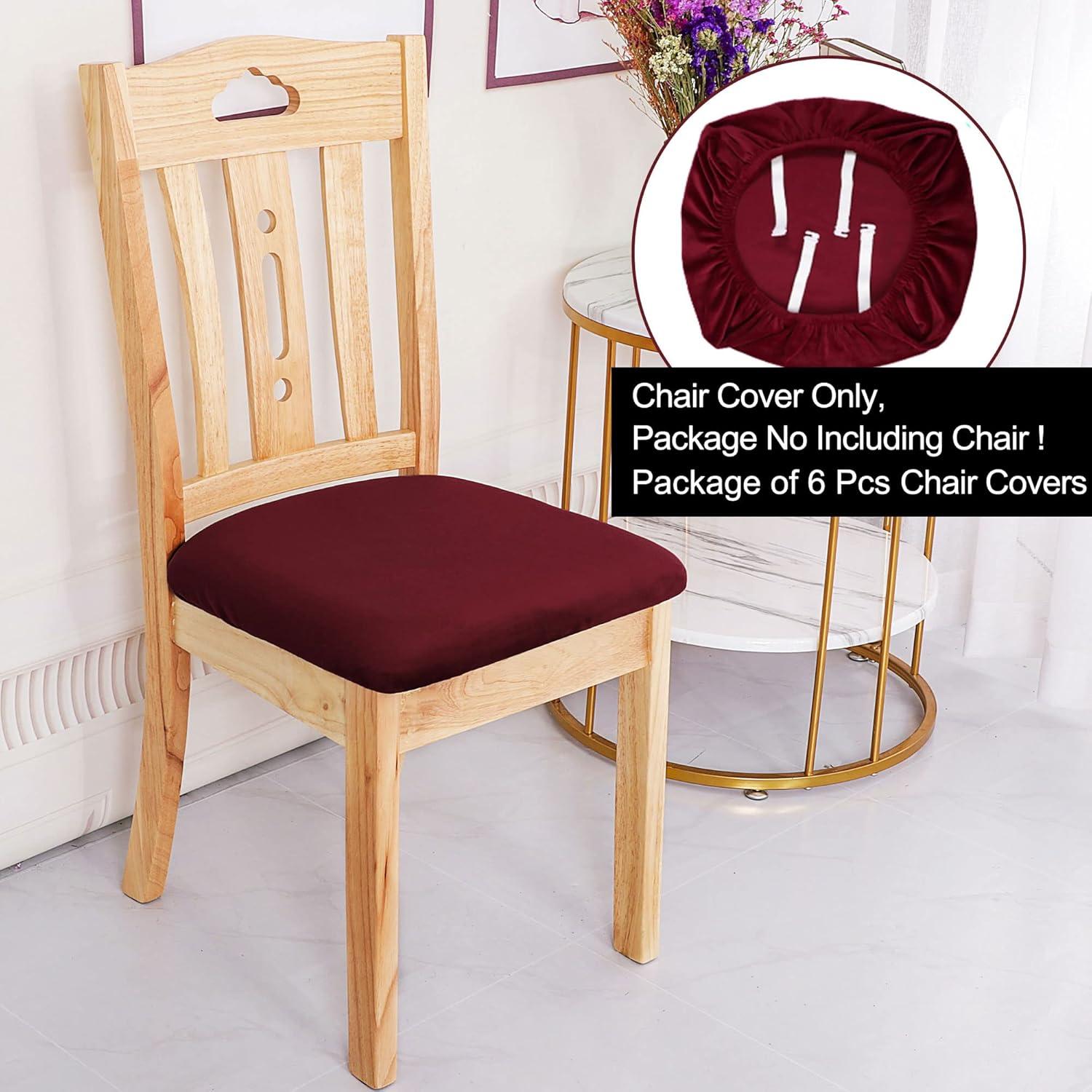 PiccoCasa Velvet Stretchable Printed Dining Room Chairs Slipcover 18" x 18" 6 Pcs Burgundy