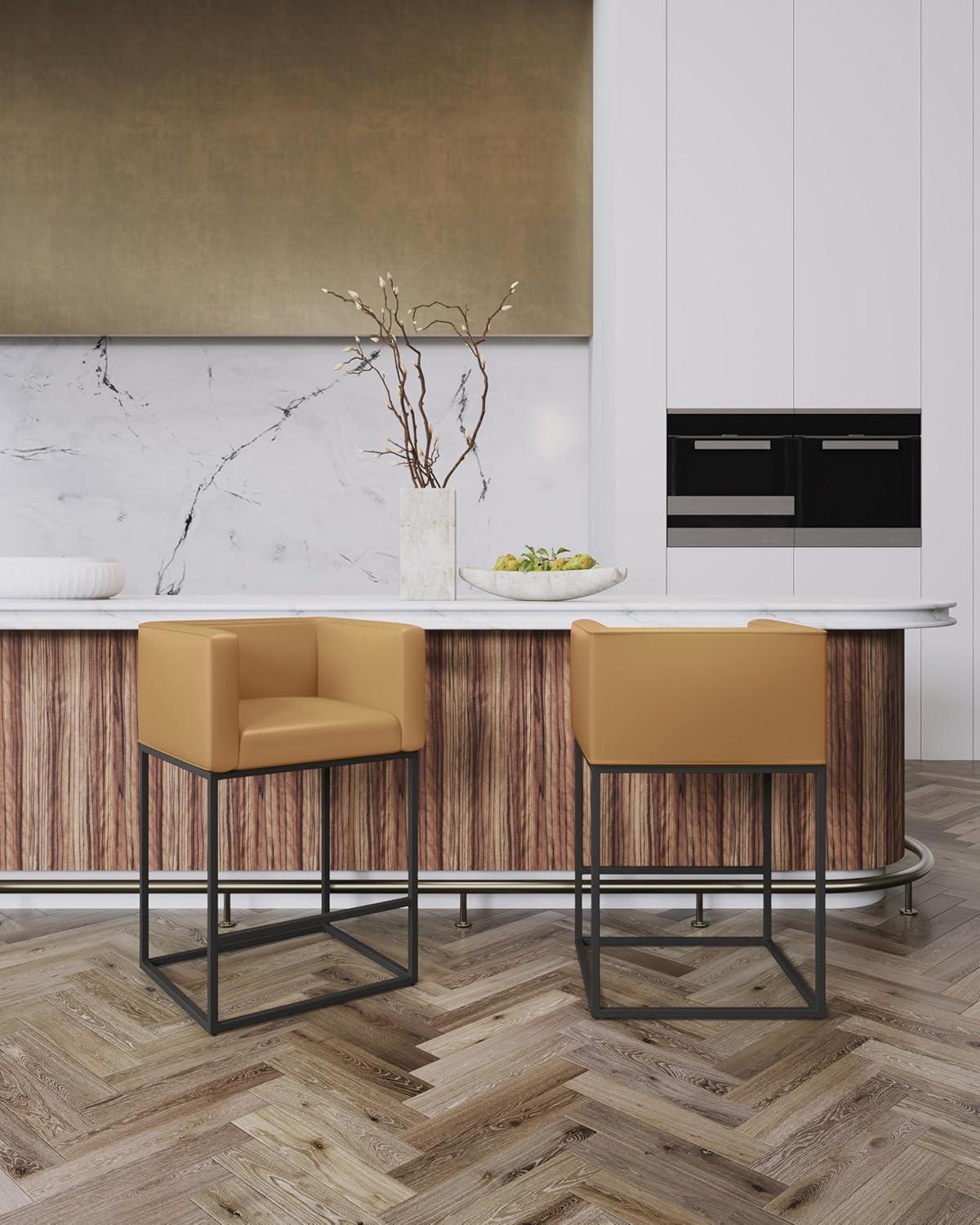 Embassy Metal Counter Height Barstool Clay - Manhattan Comfort: Faux Leather, Low Back, Footrest