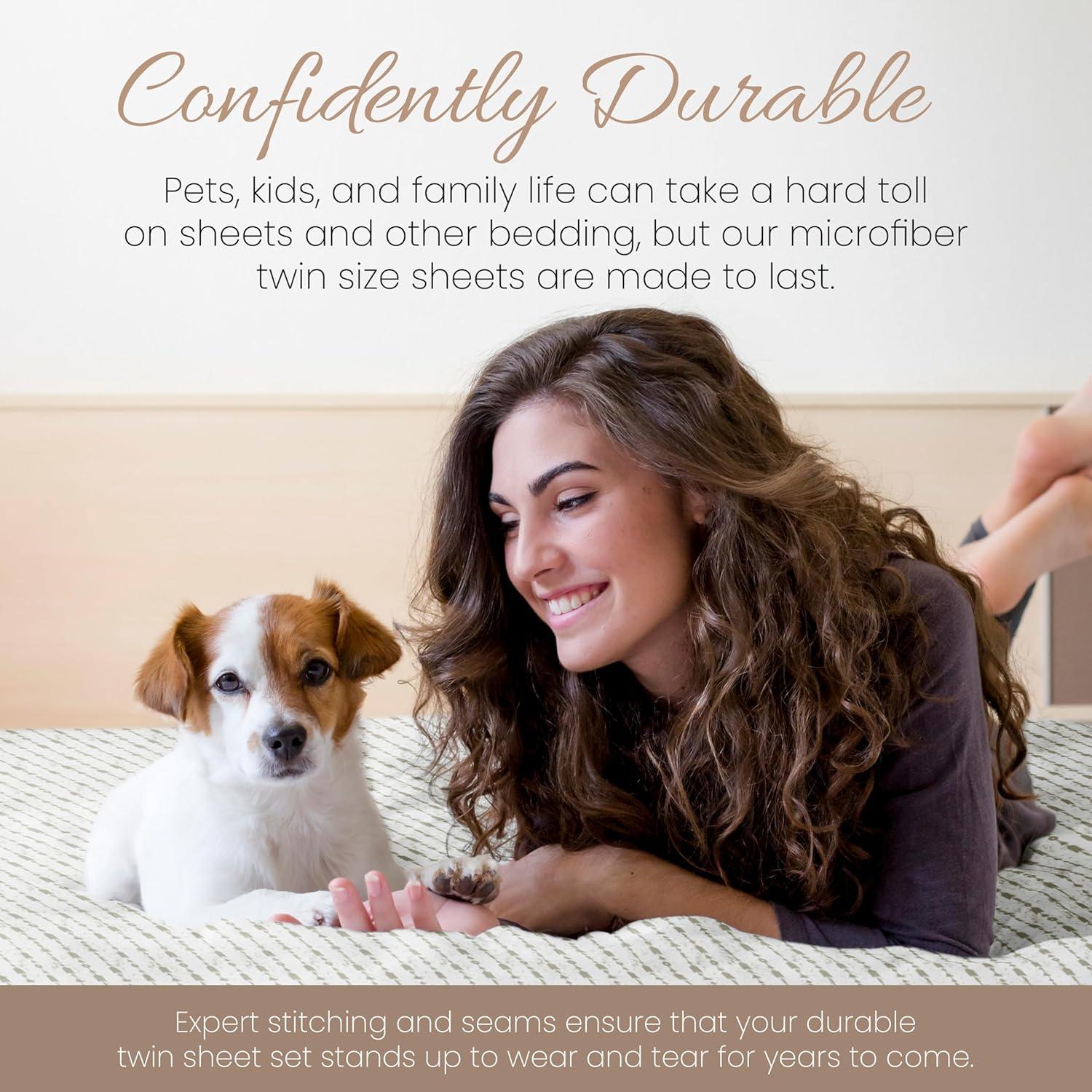 Linen Market Double-Brushed Patterned Microfiber Twin Sheet Set 3 Piece – Oeko-TEX Certified Ultra Soft & Wrinkle-Free - 16" Deep Pocket Sheets - Easy Care Twin Size - Beaded Arrows Sage