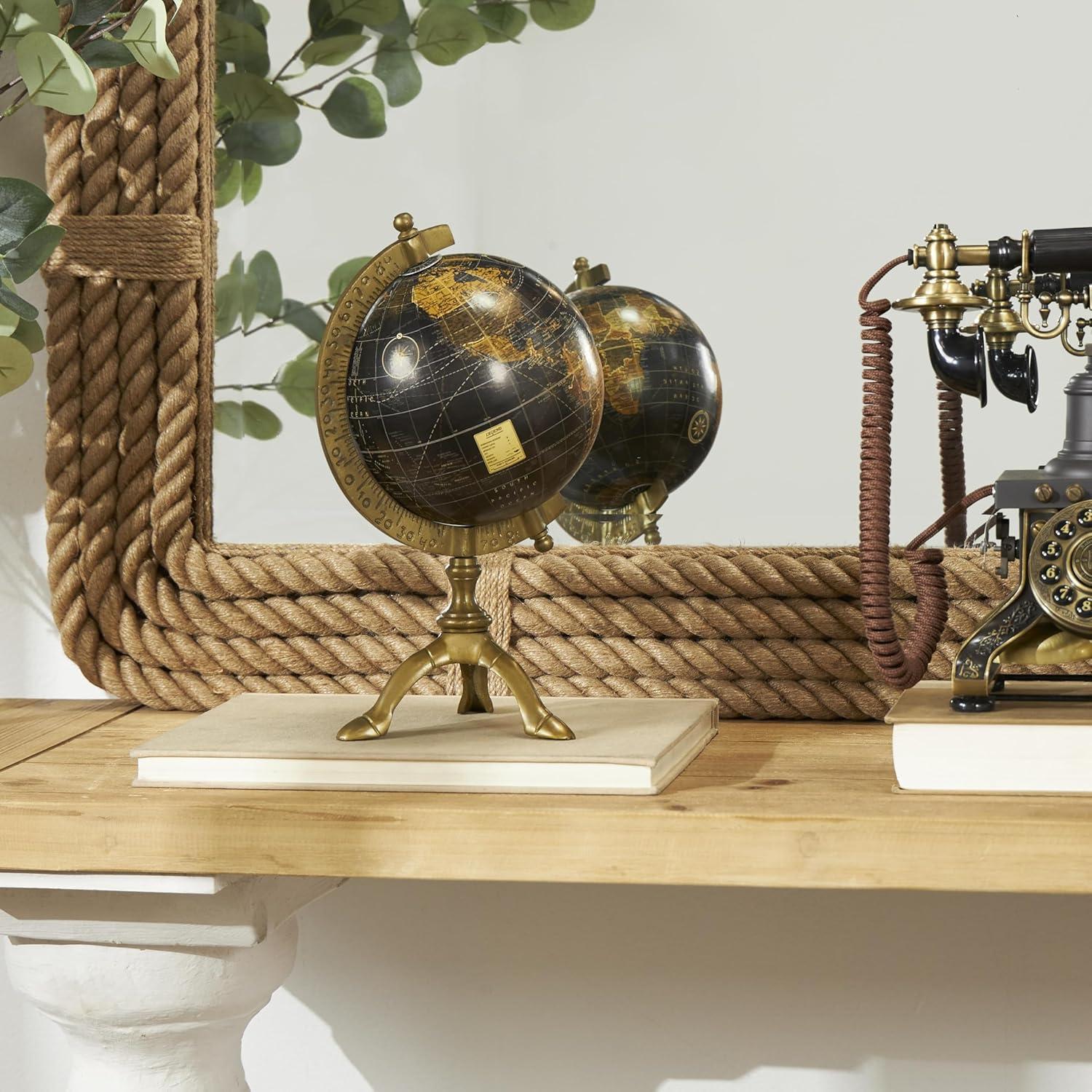 Polished Brass and Black Metal Globe with Tripod Stand