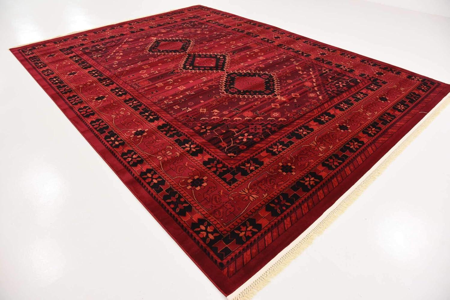 Unique Loom Sheibani Tekke Rug Red/Black 9' x 12' Rectangle Border Traditional Perfect For Living Room Bed Room Dining Room Office