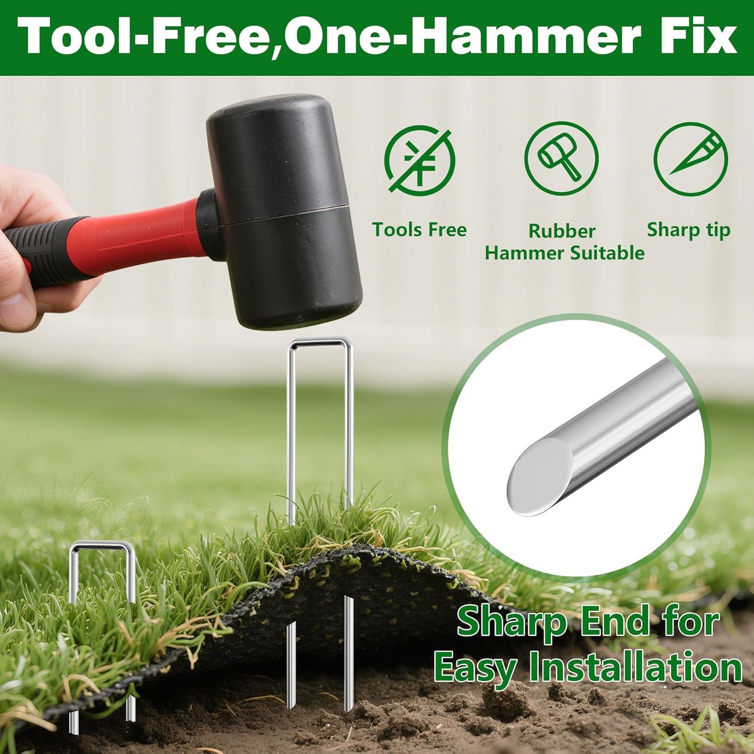 Amagabeli 6 Inch Galvanized Landscape Staples 50 Pack 11 Gauge Garden Stakes Sod Pins Anti-Rust Fence Stakes for Weed Barrier Fabric Ground Cover Dripper Irrigation Tubing Soaker Hose