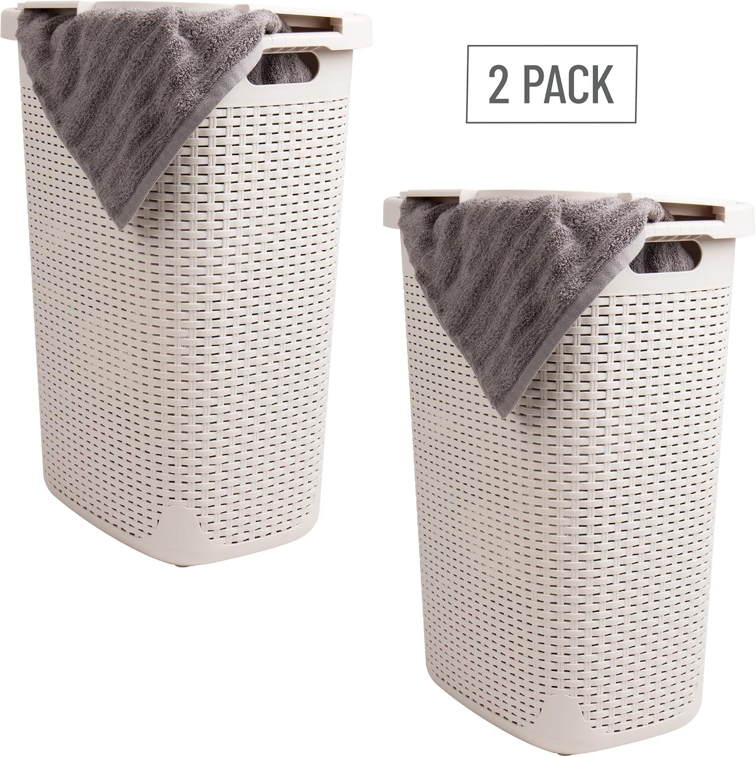Mind Reader Mind Reader 60L Slim Laundry Hamper, Clothes Basket, Lid, Wicker Style, Plastic