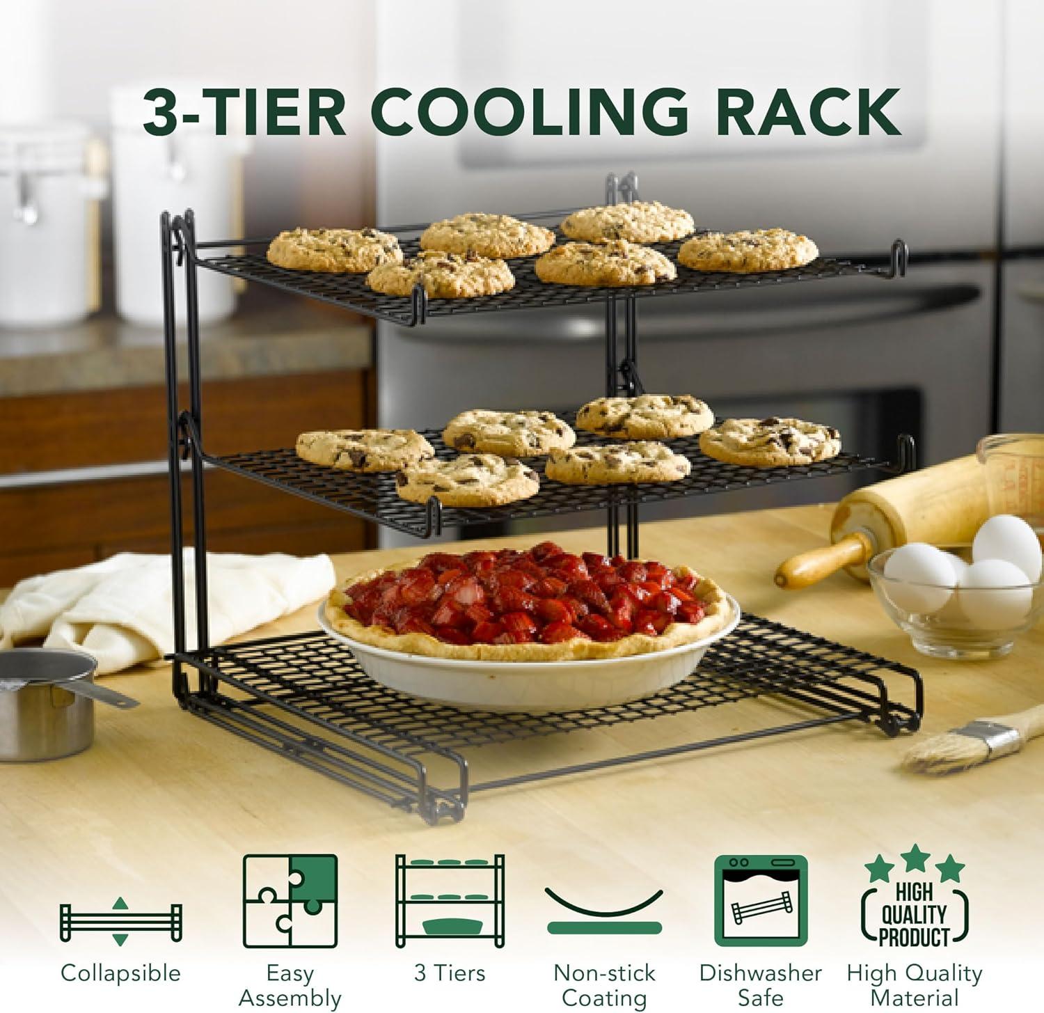 Black 3-Tier Non-Stick Wire Mesh Cooling Rack