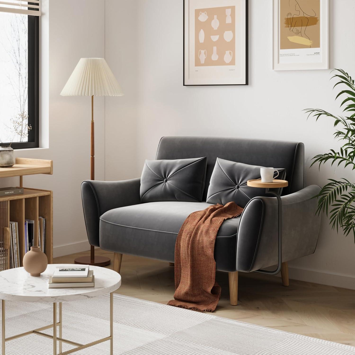 48" Loveseat Sofa，Small Sofas for Small Spaces，with 2 Pillows Convertible Sofa，for Living & Room，Children's Room，Apartment, Studio, Grey