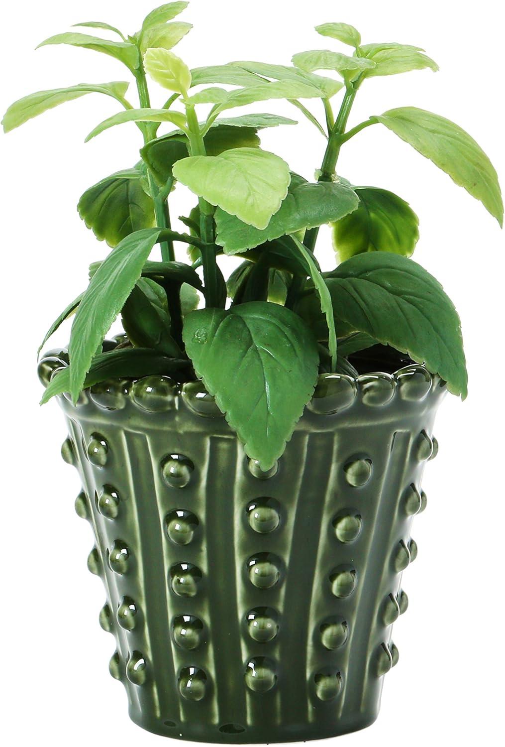 Creative Co-Op Round Stoneware Hobnail Planter, Green