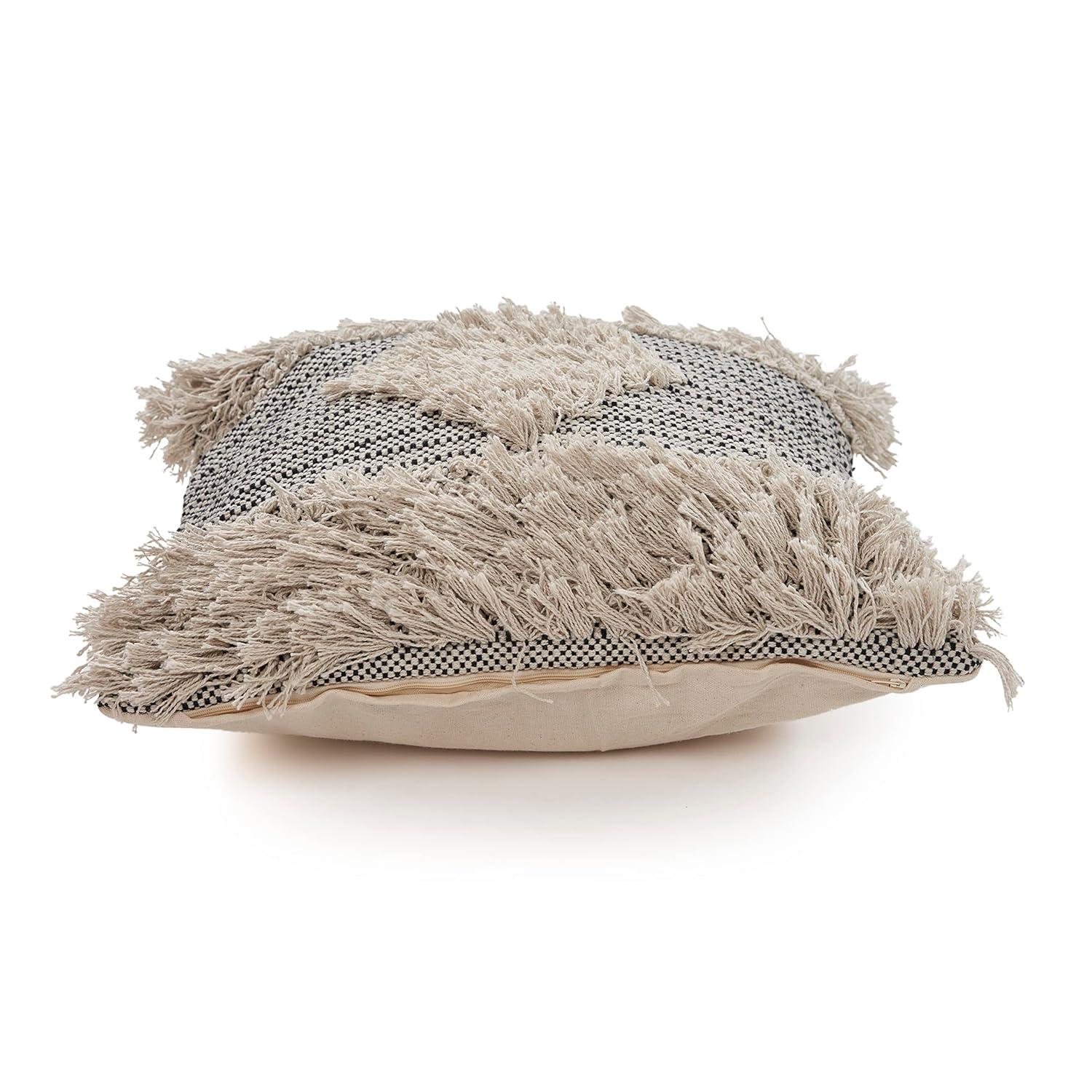 Ox Bay 20" x 20" Hand-Woven Gray/ White Geometric Organic Cotton Pillow Cover