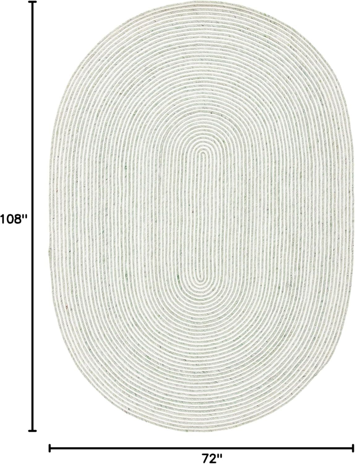 Green and Ivory Braided Wool Oval Area Rug 6' x 9'