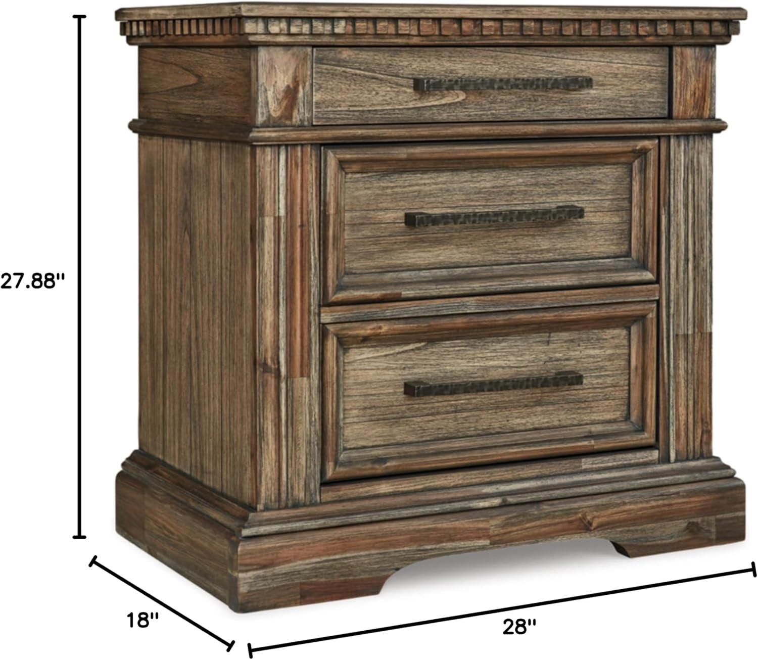 Vintage-Inspired Markenburg 3-Drawer Nightstand with USB Ports, Brown