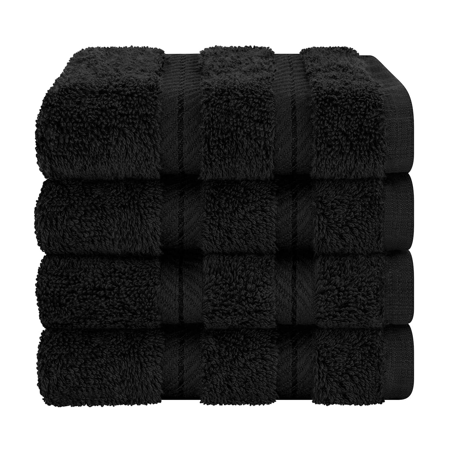 American Soft Linen 4 Pack Washcloth Set, 100% Cotton Washcloth Hand Face Towels for Bathroom and Kitchen, Black