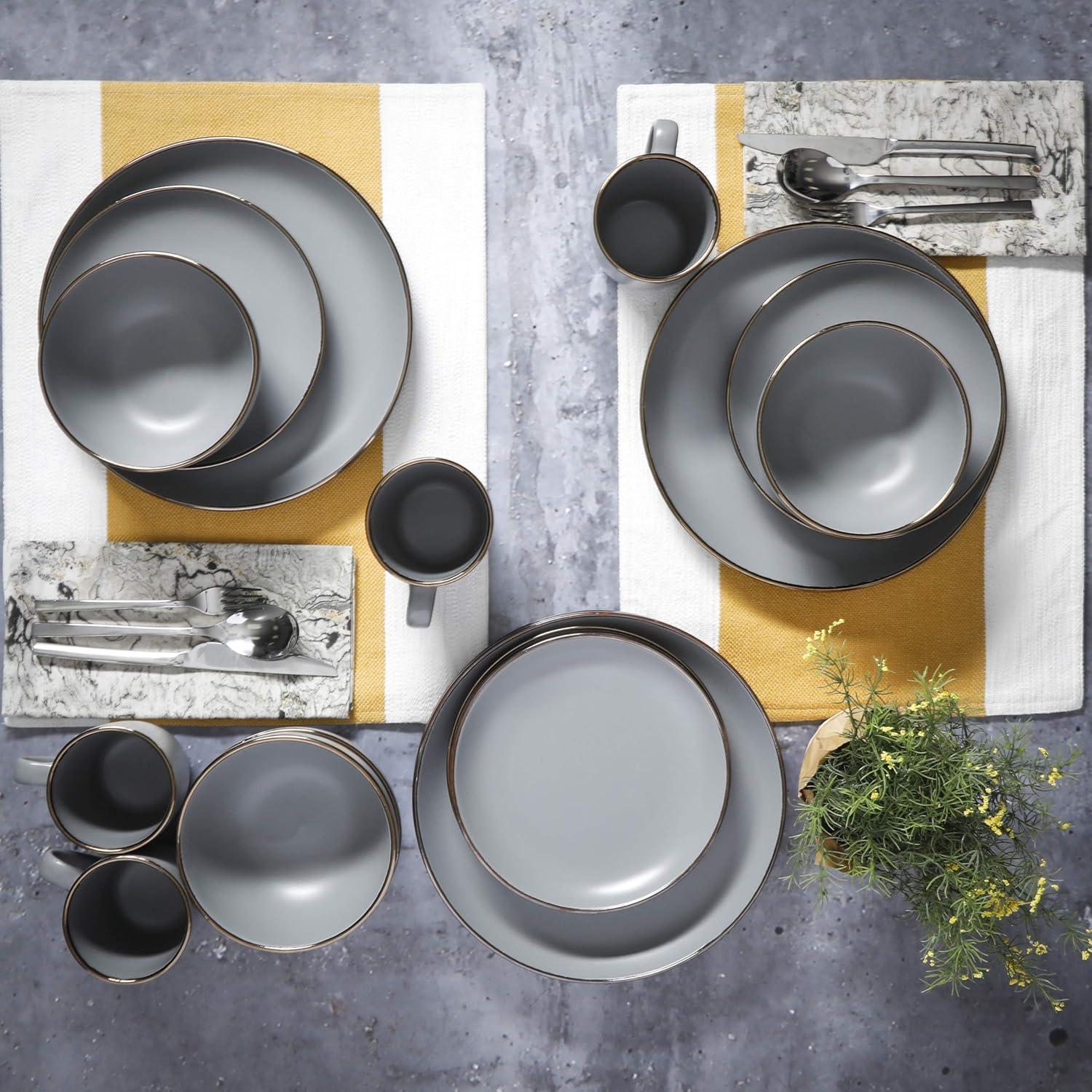 Gibson Home Rockaway Gold 16-Piece Dinnerware Set - Matte Gray