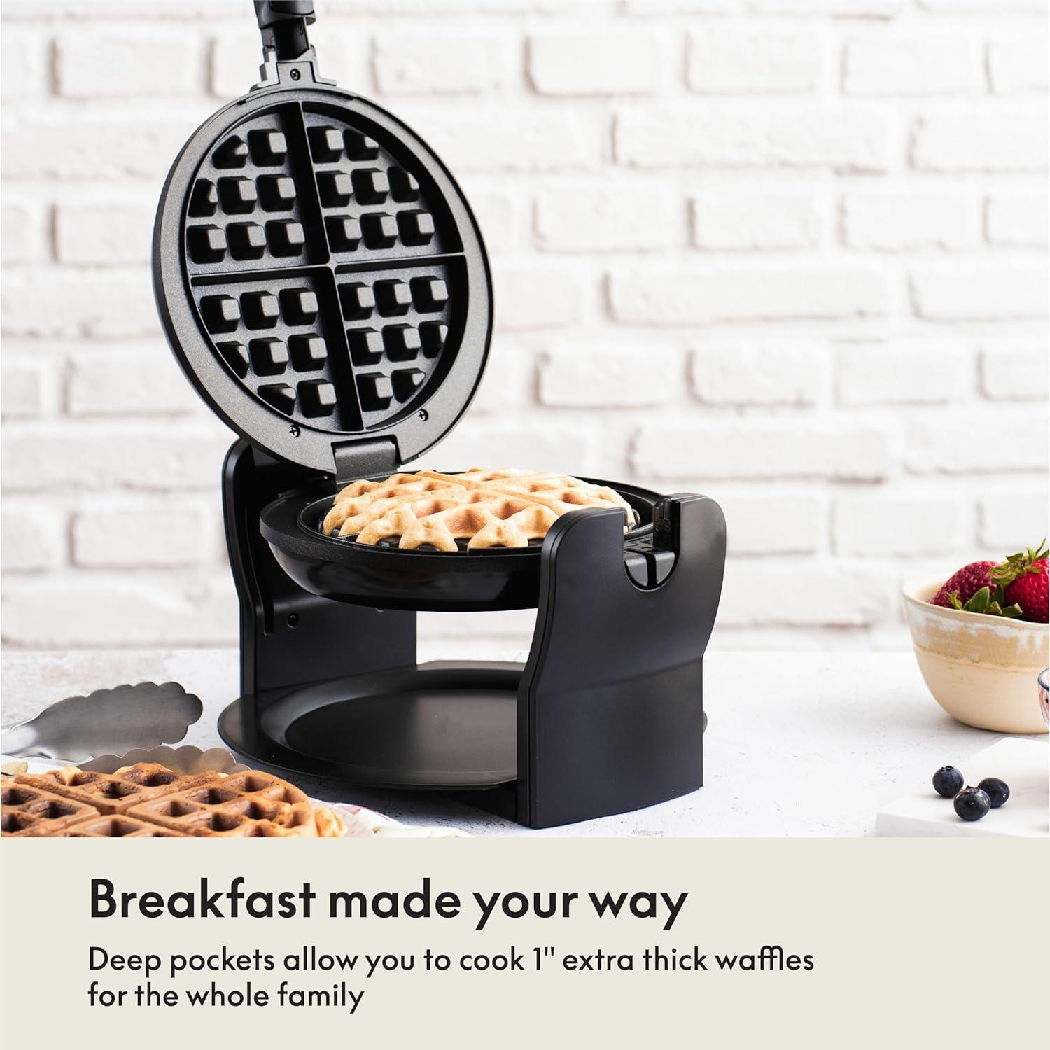 Classic Rotating Belgian Waffle Maker With Nonstick Plates, Removable Drip Tray, Adjustable Browning Control And Cool Touch Handles