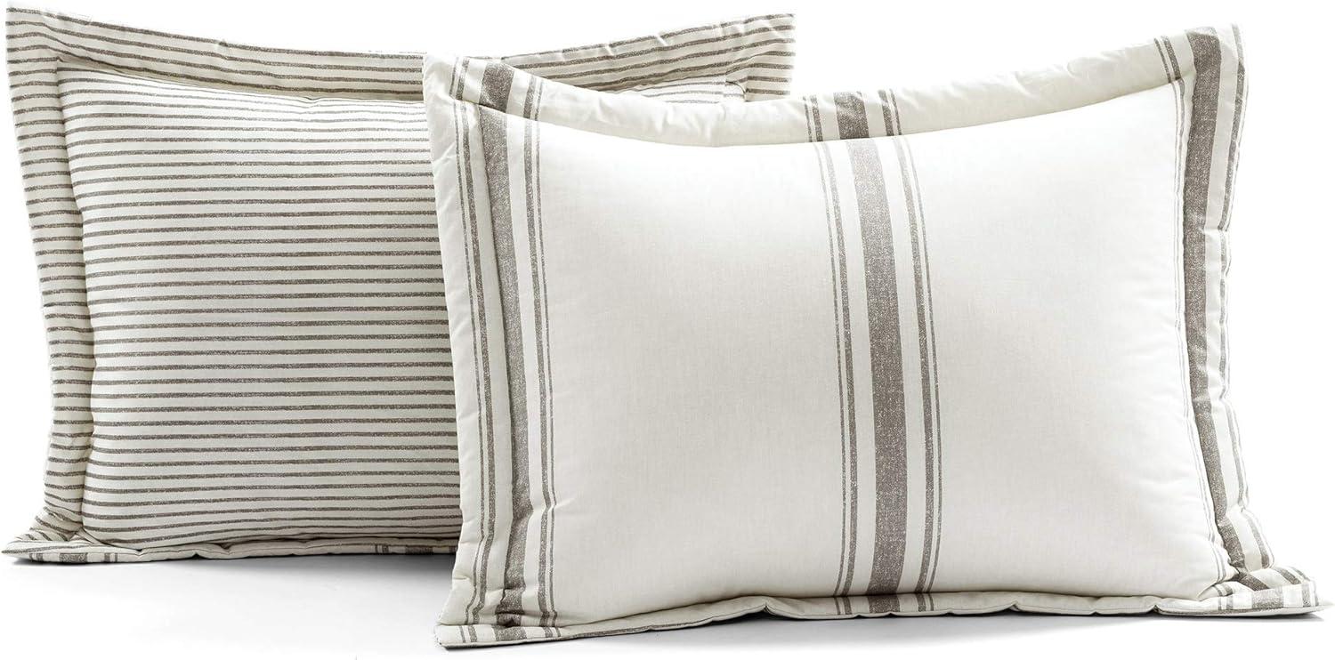 Farmhouse Stripe Reversible Cotton Comforter & Sham Set - Lush Décor