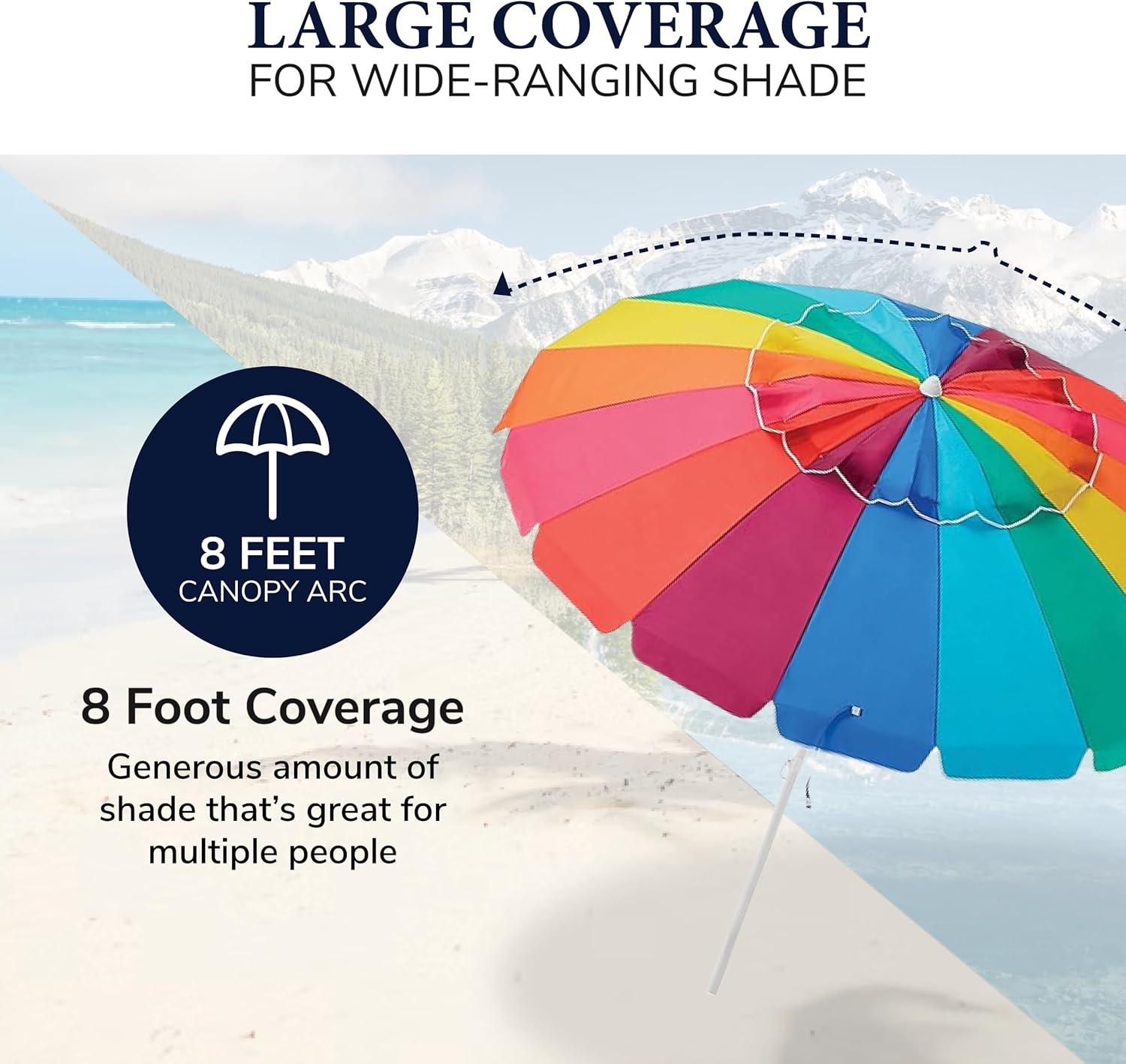 Caribbean Joe 8ft Beach Umbrella with UV Protection, Vented Canopy