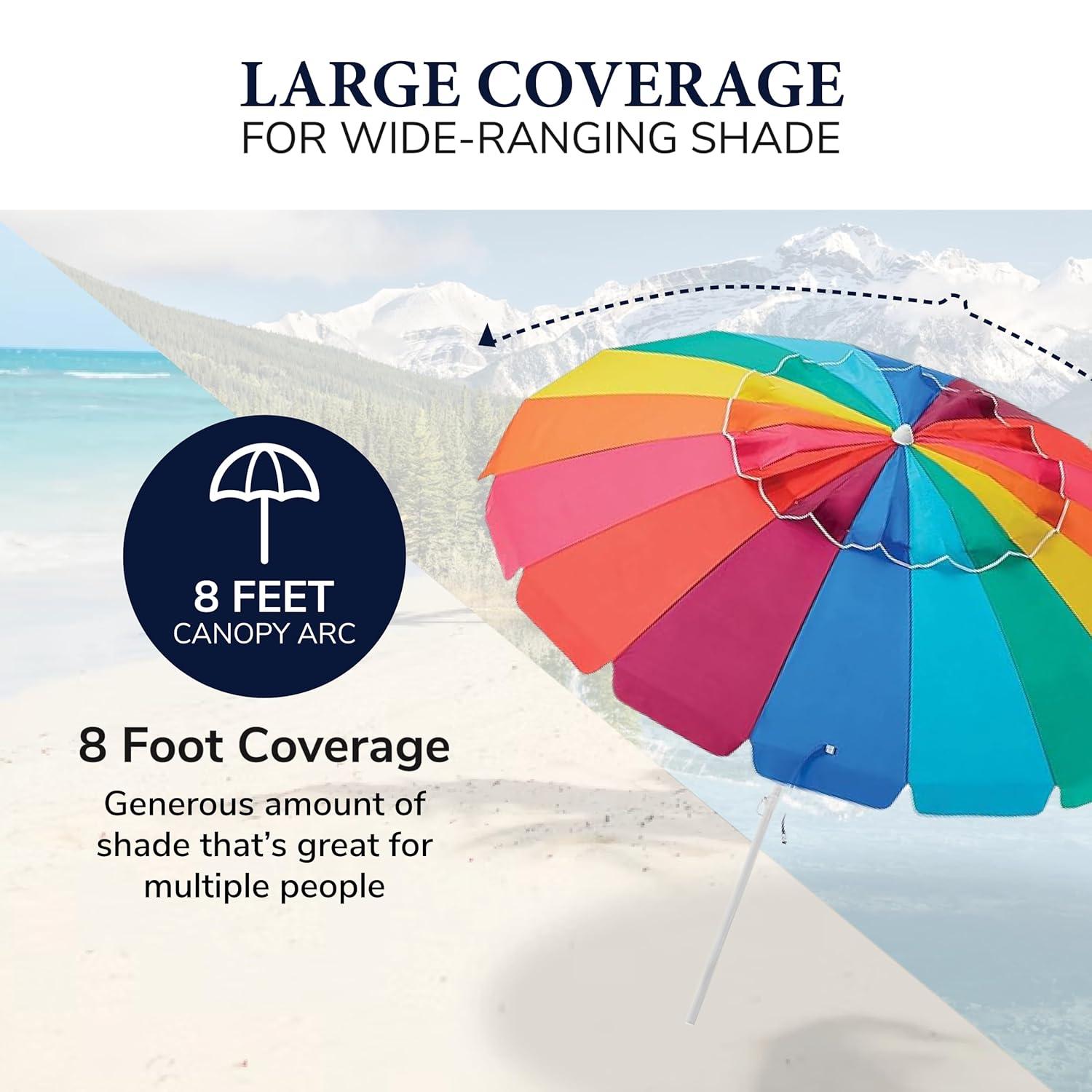 Caribbean Joe 8ft Beach Umbrella with UV Protection, Vented Canopy
