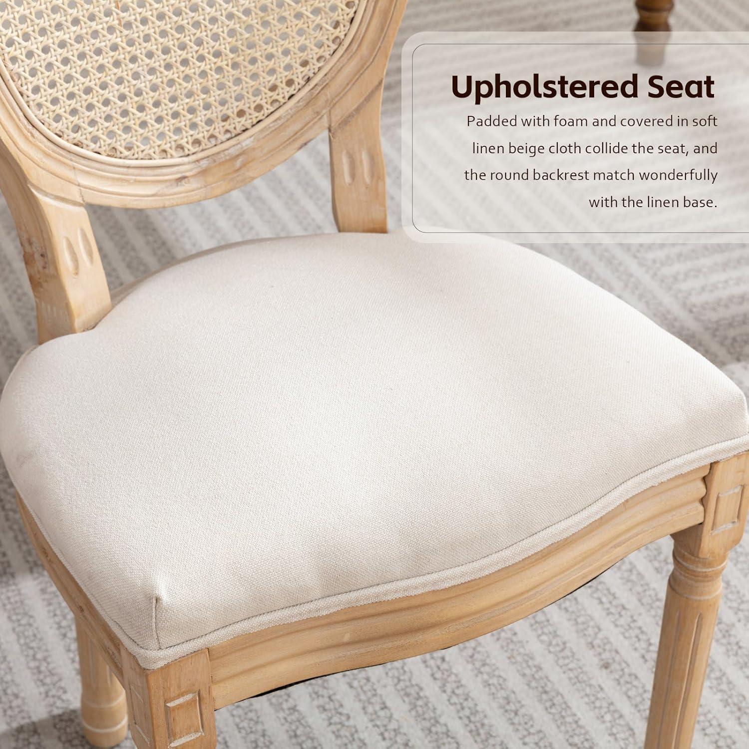 One Allium Way® French Style Rattan Back Solid Wood Upholstered Dining Chairs(Set of 6)