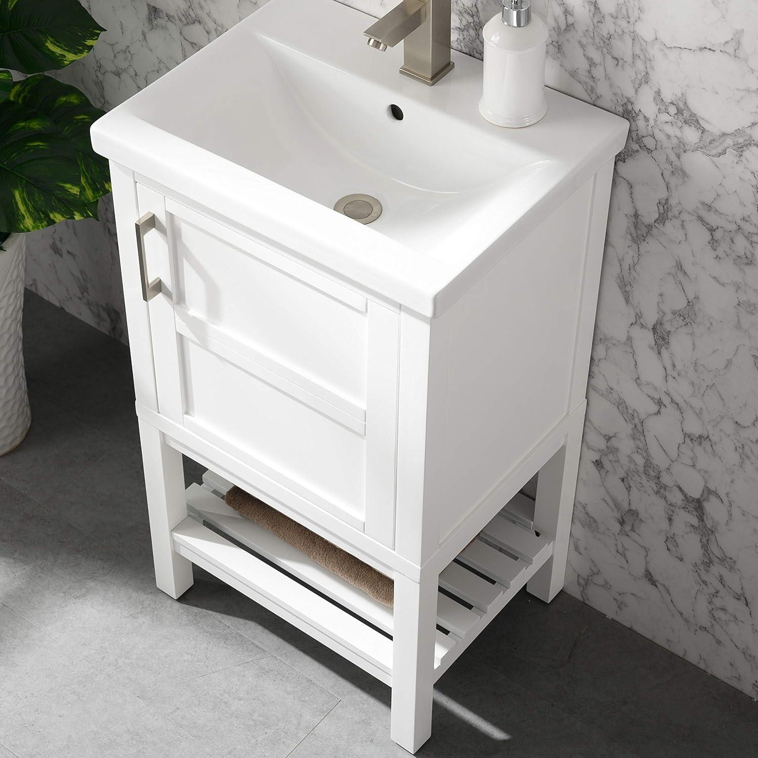 Bailey 20" White Wood Bathroom Vanity with Porcelain Top