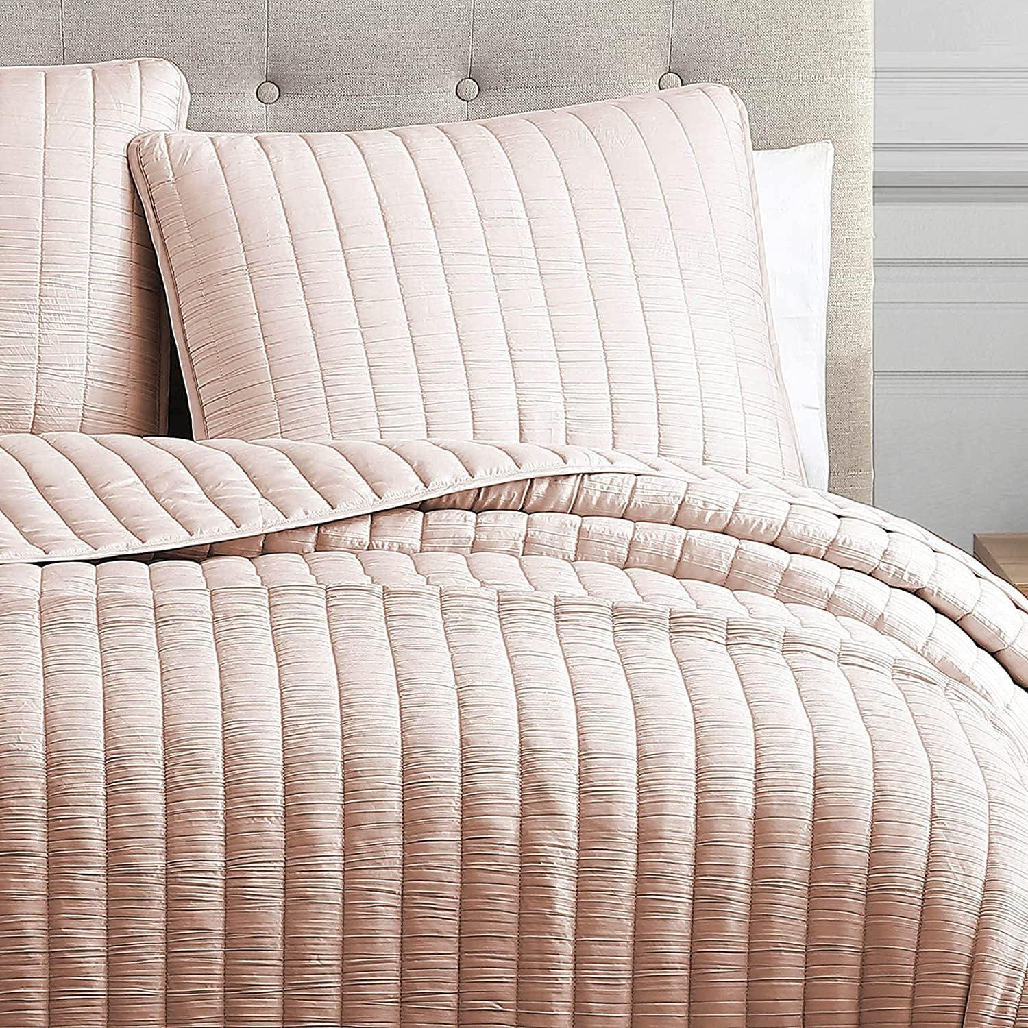 Riverbrook Home 2pc Twin Moonstone Quilt Bedding Set Light Pink: Microfiber, Includes Sham, Machine Washable
