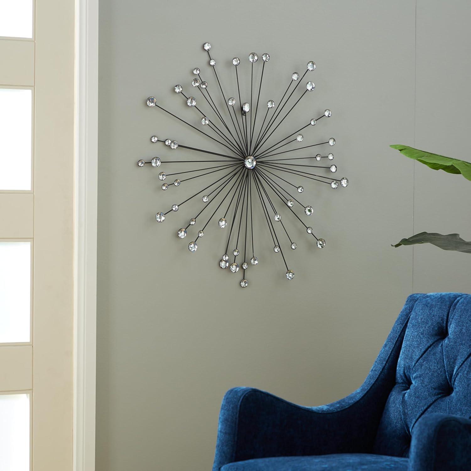 DecMode Silver Metal Starburst Wall Decor with Crystal Embellishments