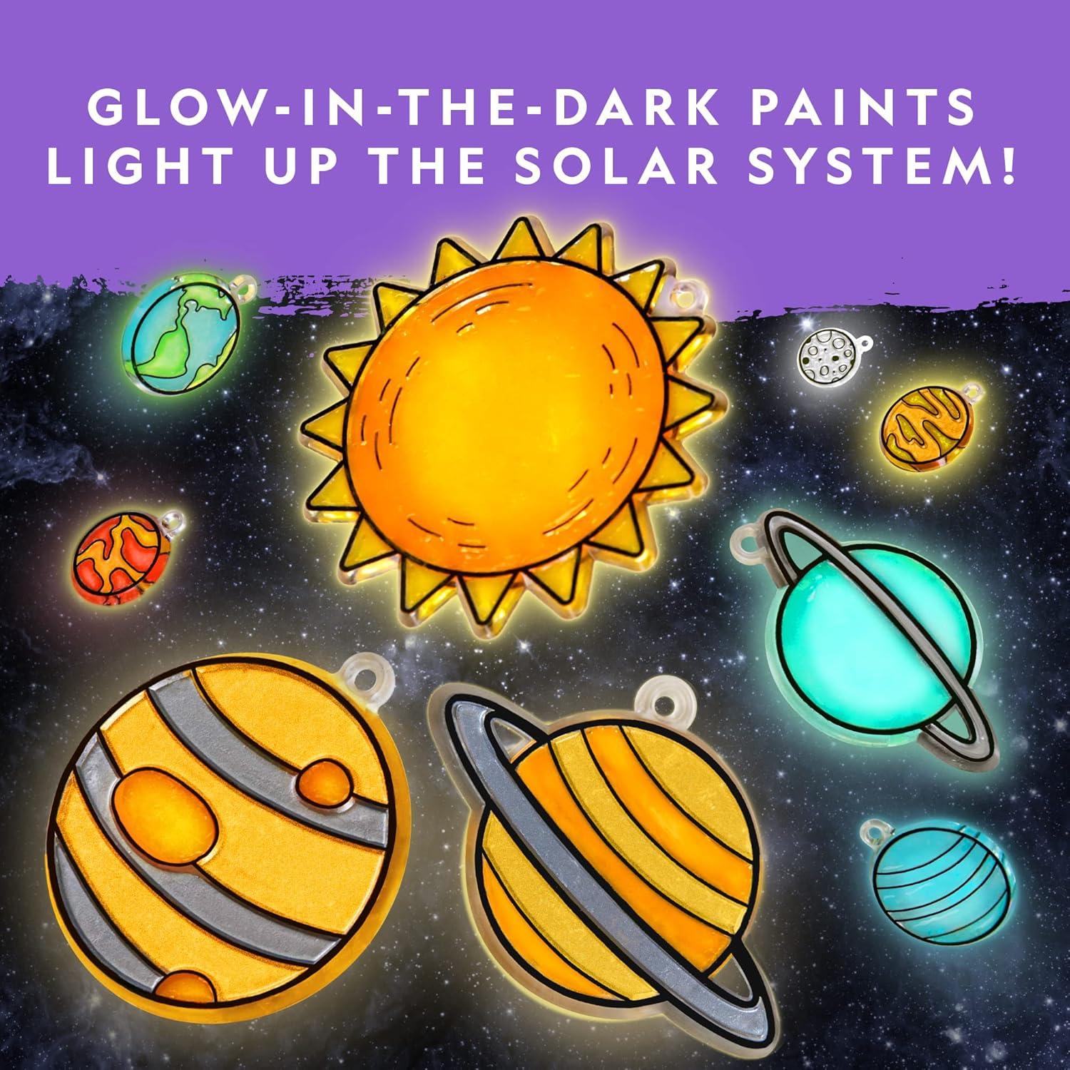 NATIONAL GEOGRAPHIC Kids Window Art Kit - Stained Glass Solar System Arts & Crafts Kit with Glow in The Dark Planets, Use as Window Suncatchers, Hanging Decor from Ceiling, Mobile, Space Room Dcor