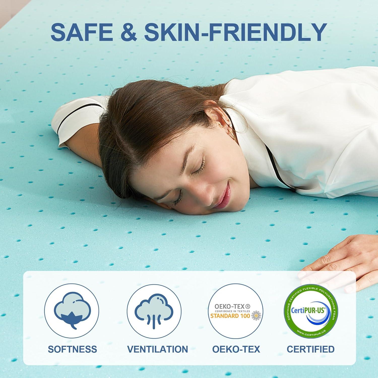 Beddle Memory Foam Mattress Topper, 2 inches King Size Mattress Pad,Pressure Relief for Back Pain
