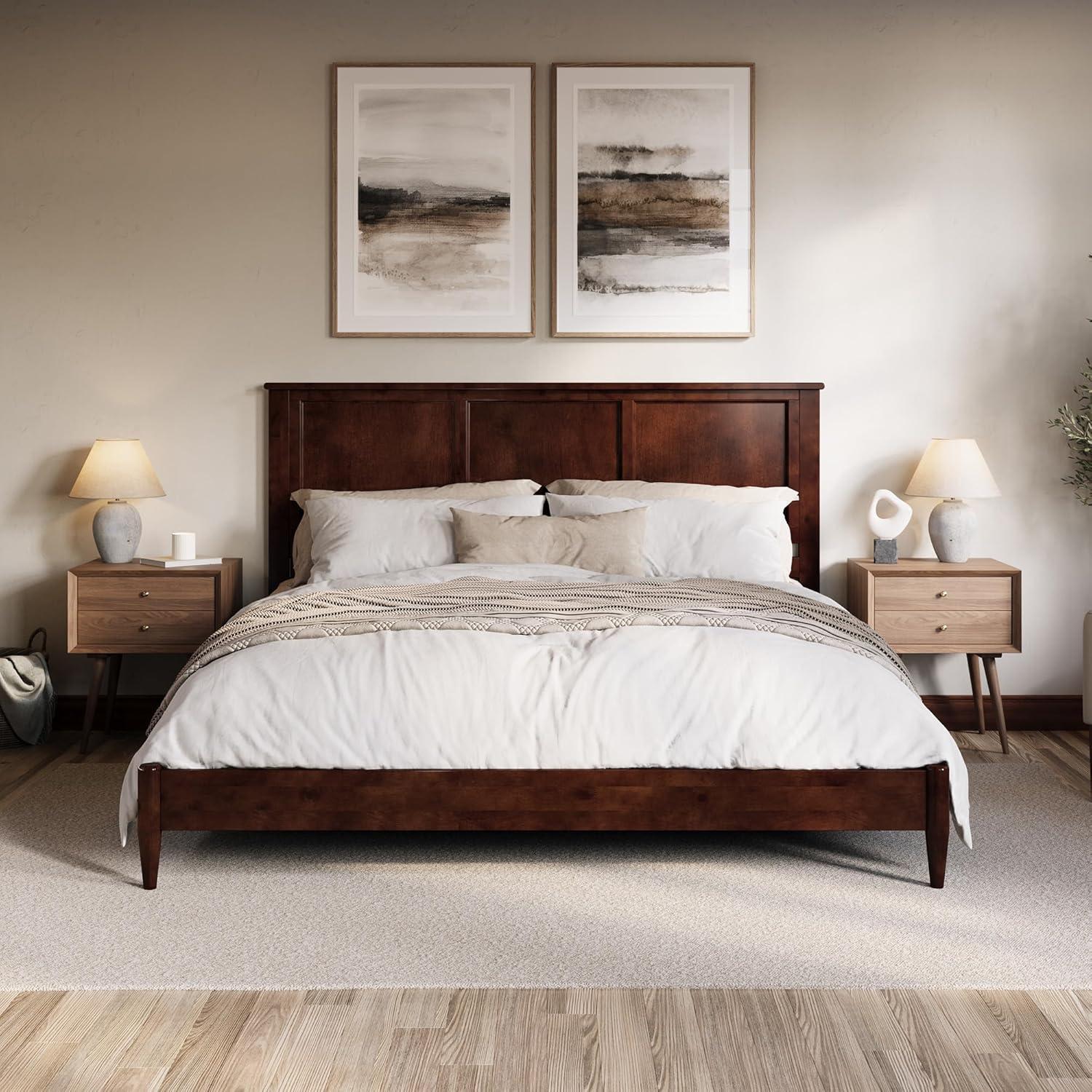 AFI Charlotte King Solid Wood Low Profile Platform Bed, Walnut