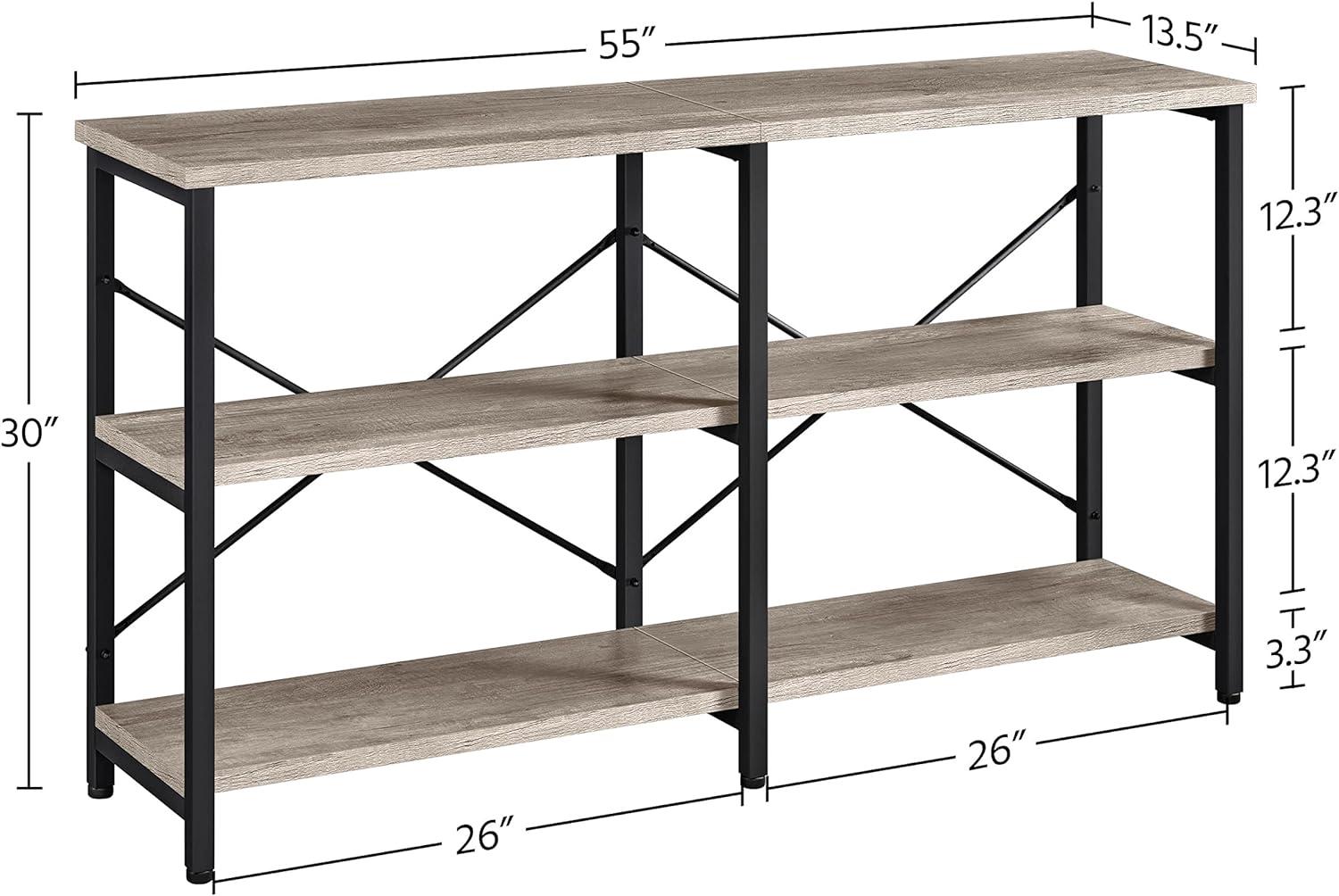 Renwick 3-Tier Industrial Console Table, Rustic Gray