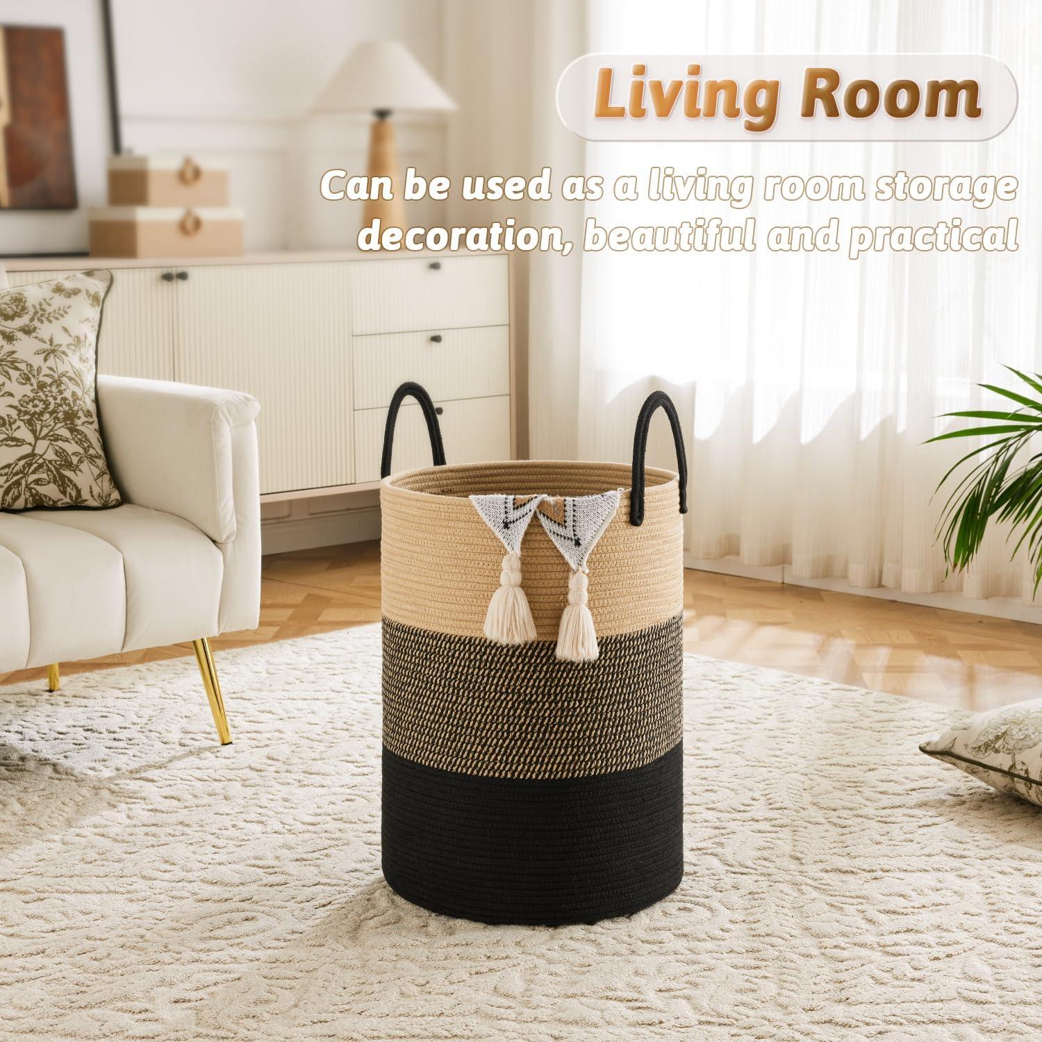 Beachcrest Home™ 60L Cotton Rope Woven Laundry Basket, Multifunctional Storage Sorter For Dirty Clothes In Bathroom And Living Room