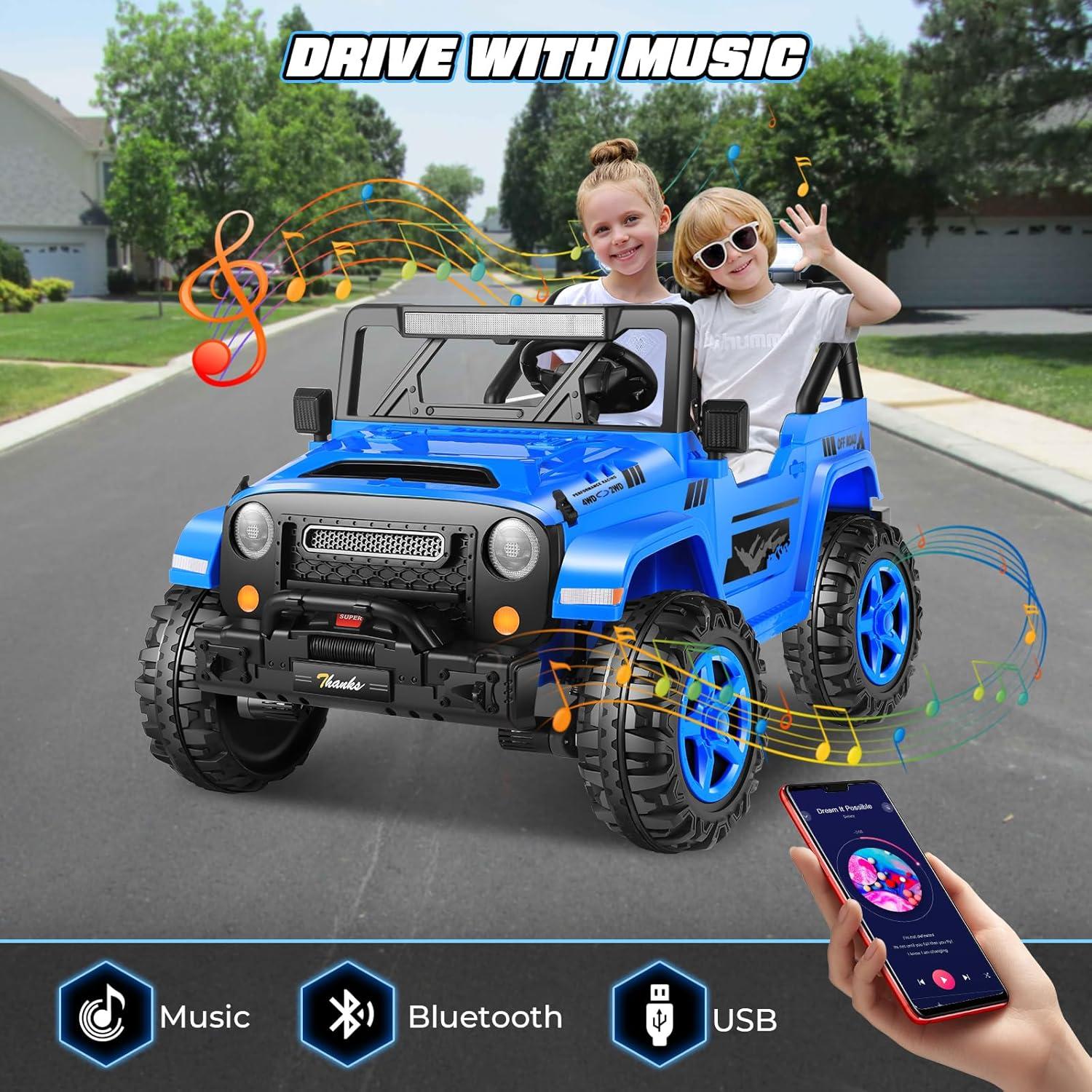 Ancheer 24V 4WD//2WD Ride On Jeep Truck,2 Seater Kids UTV With 4X200w Powerful Engine,Remote Control,Bluetooth,20 Wide Seat,Vehicles for Kids Toddlers