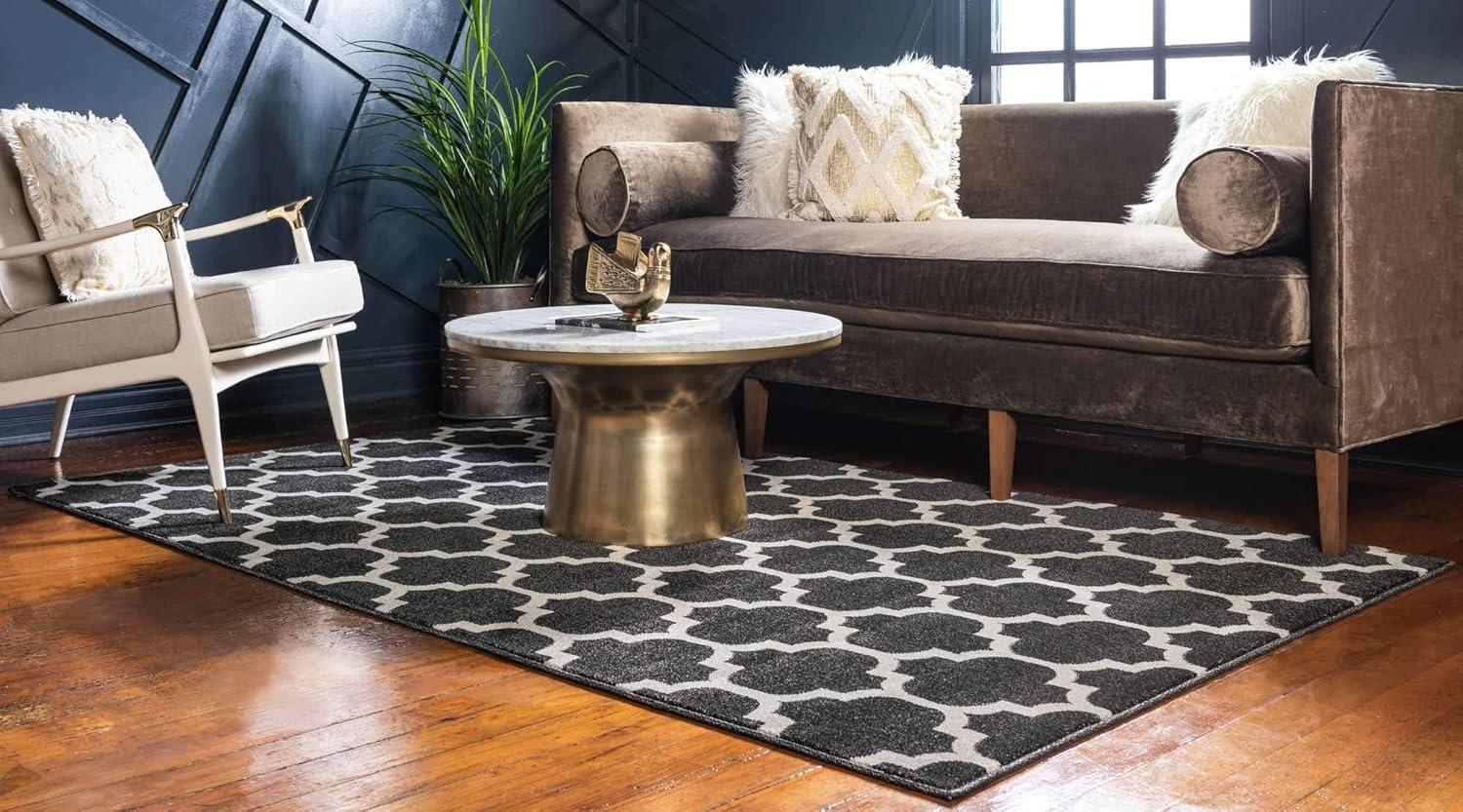 Unique Loom Trellis Collection Area Rug - Philadelphia (6' 1" x 9' Rectangle Black/Beige)