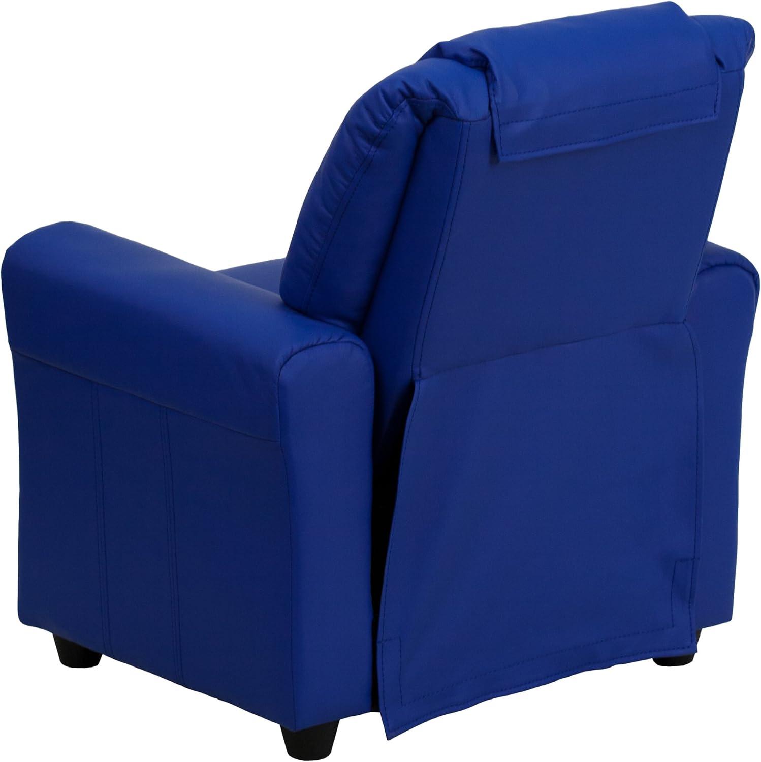 Emma and Oliver Blue Vinyl Kids Recliner with Cup Holder and Headrest