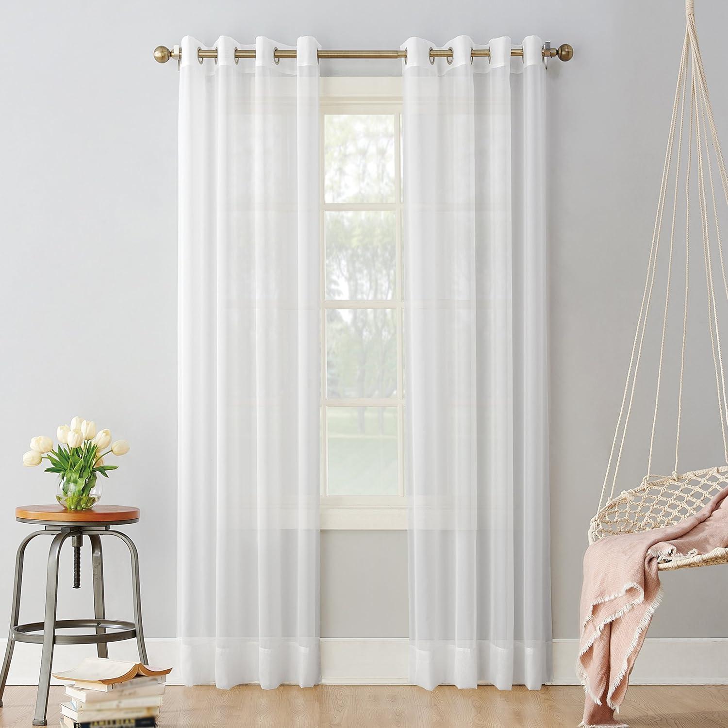 84"x59" Emily Sheer Voile Grommet Top Curtain Panel White - No. 918: Sheer Curtain Panels, Indoor Use, Machine Washable