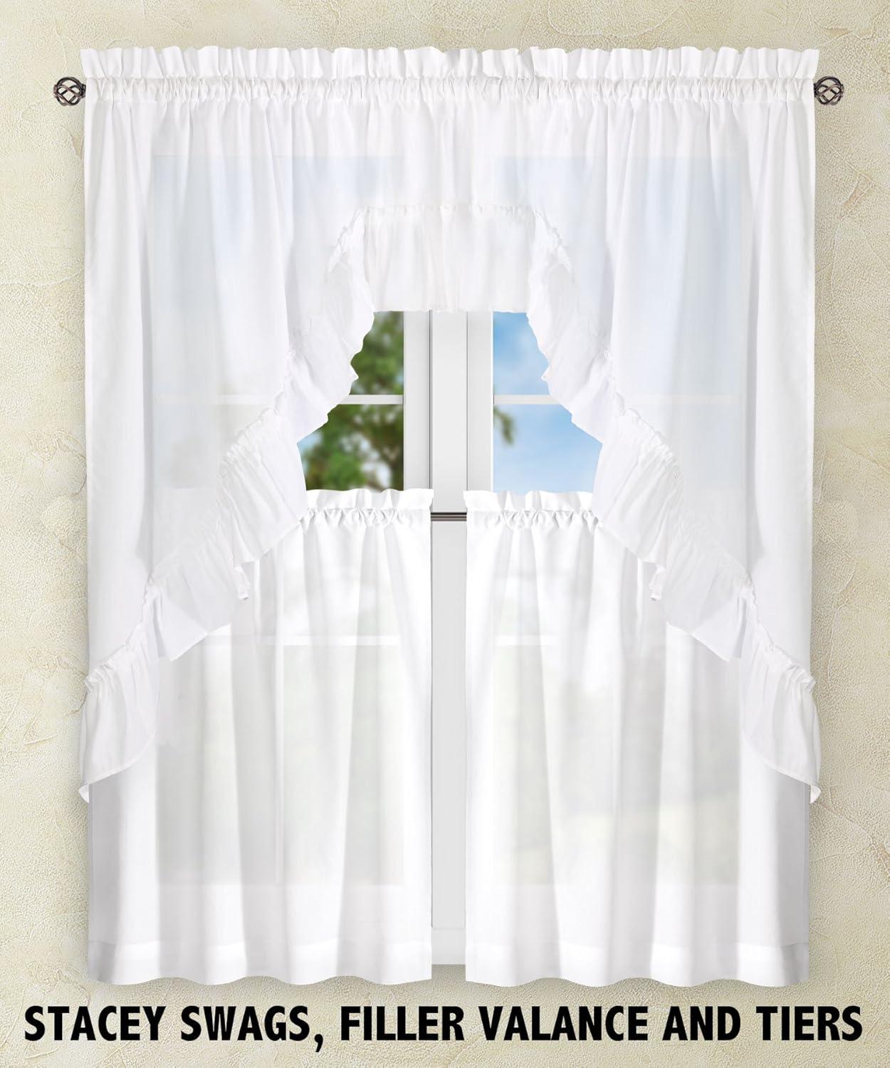Ellis Stacey 1.5" Rod Pocket High Quality Fabric Solid Color Window Tailored Tier Pair 56"x24" White