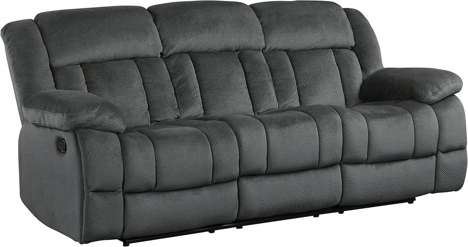 Laurelton Charcoal Microfiber Double Reclining Sofa with Cup Holders