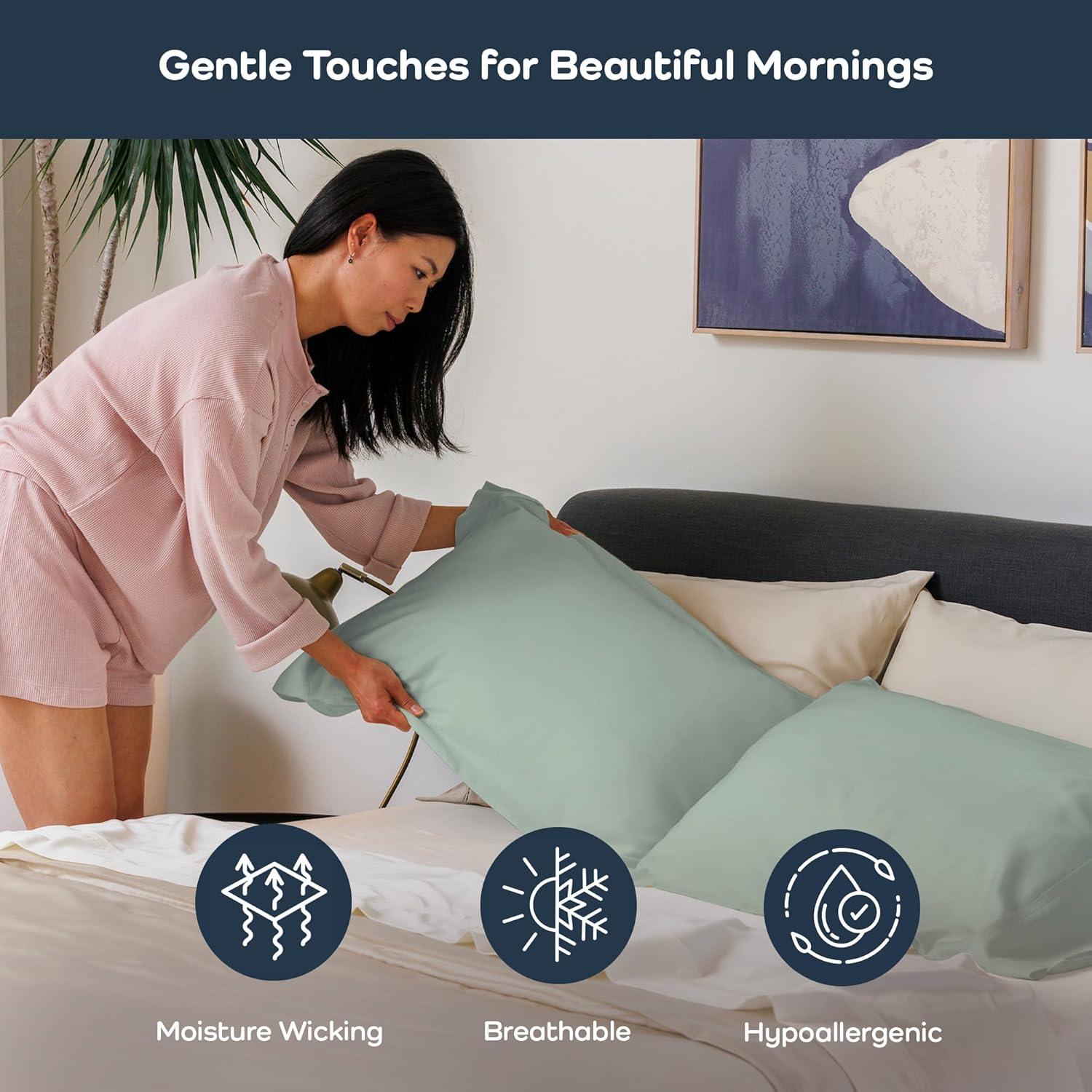 Olive + Crate Tencel Eucalyptus Pillowcases - 100% Tencel Lyocell Cooling Pillow Cases for Hot Sleepers, Hypoallergenic, Moisture-Wicking, Silk Alternative, Vegan, Standard Size Set of 2 [Spring Sage]