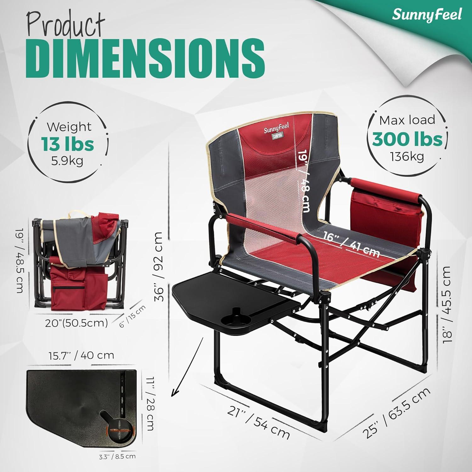 Red and Black Heated Steel Folding Directors Chair with Storage