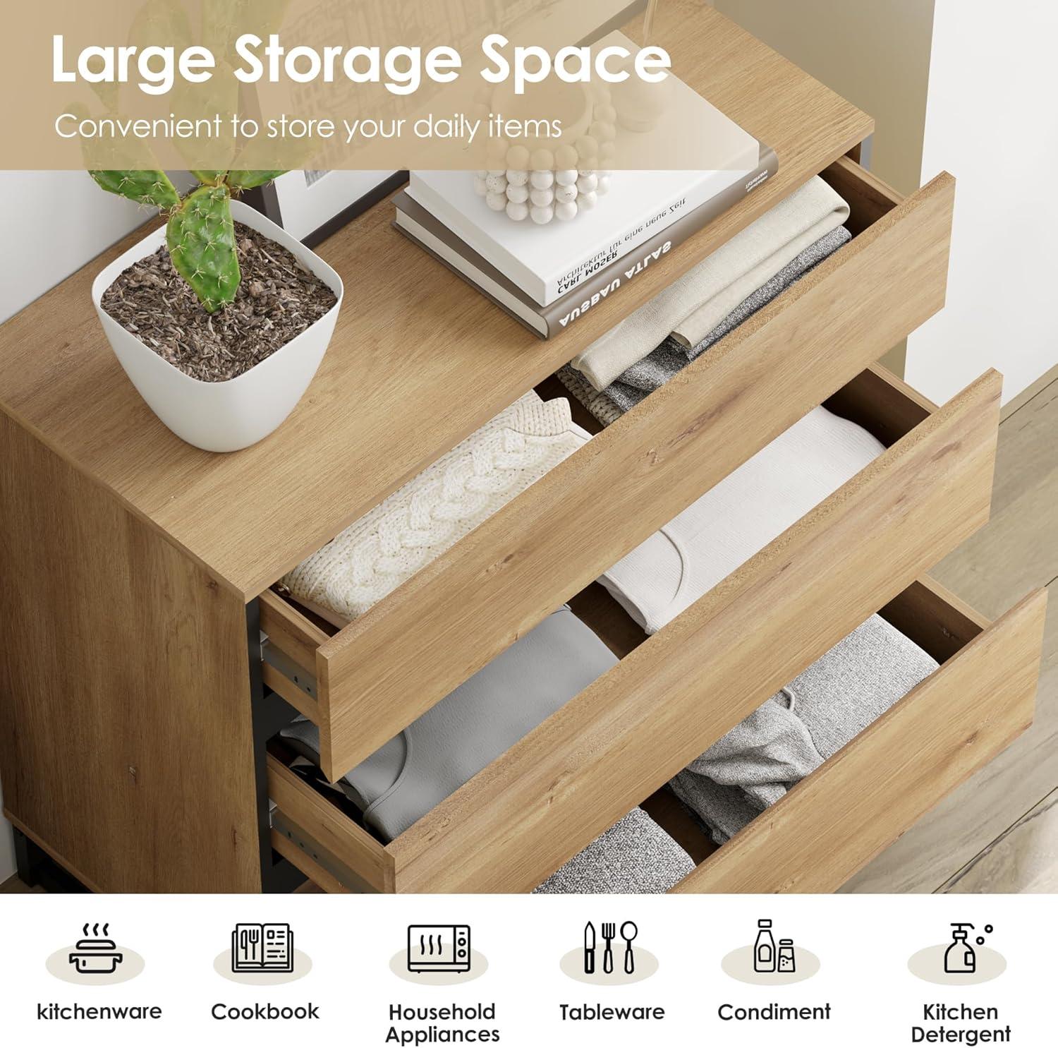 WAMPAT Dresser for Bedroom, Closet Organizers and Storage with 9 Drawers, Chest of Drawers with Metal Base, Wooden Modern Dresser for Living Room, Bedroom, Entryway, Oak