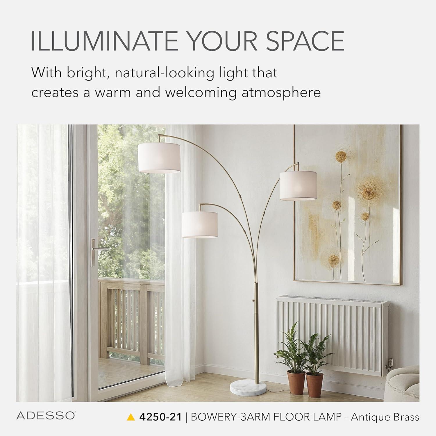 74" 3 Arm Bowery Arc Lamp Antique Brass - Adesso