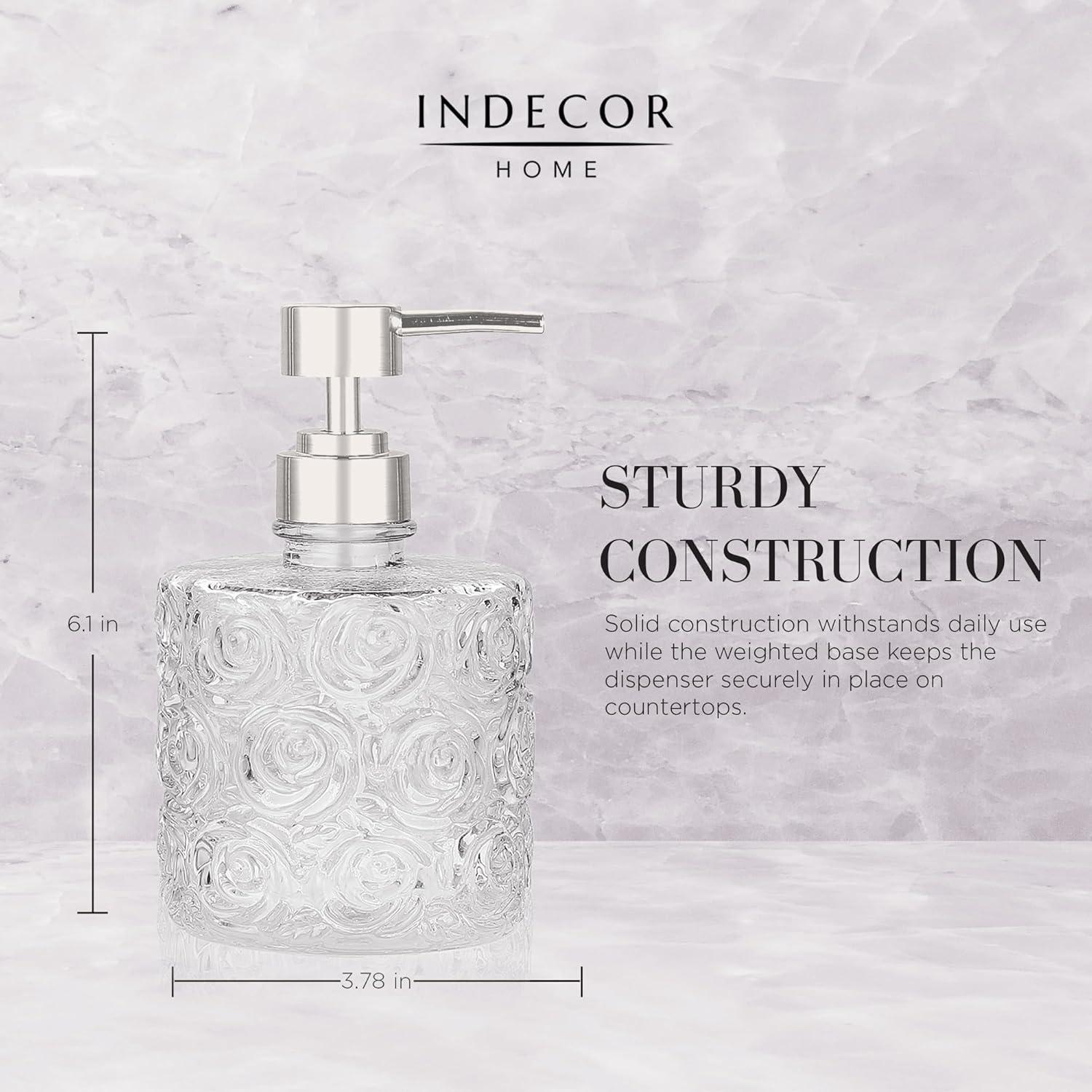 Marcella Glass Soap Dispenser with Soap Pump, Refillable 14 Ounce Capacity, Floral Design Rose Patterns, Heavy Weight Thick Glass for Bathroom, Premium Kitchen Soap Dispenser Peach Blush