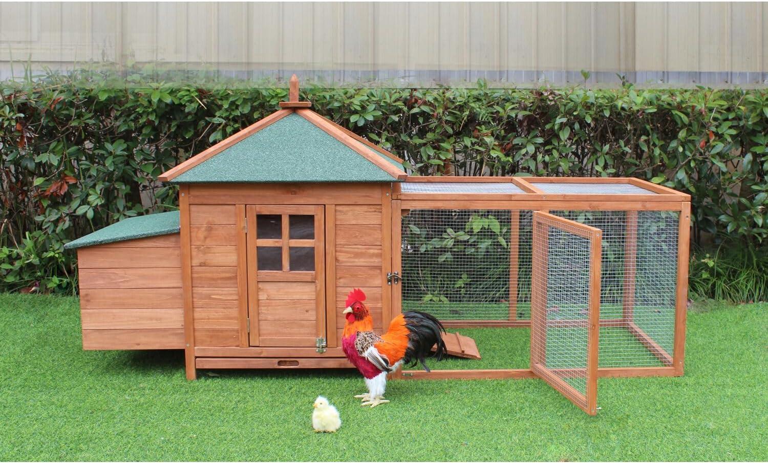 Hanover Outdoor Wooden Bird Cage with 3 Resting Bars, Ladder, Waterproof Roof and Removable Tray, 2.9 Ft. x 2.1 Ft. x 5.8 Ft.