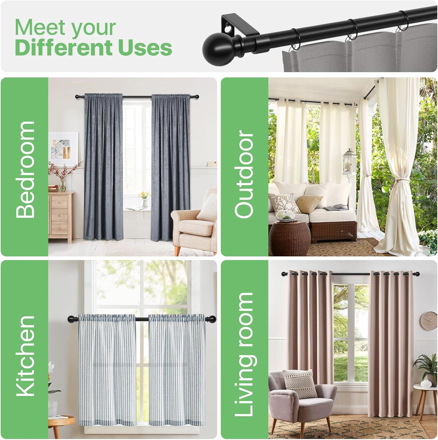 Urbanest Ball Adjustable Double Curtain Rod Set, 5/8", 28-48", Matte Black