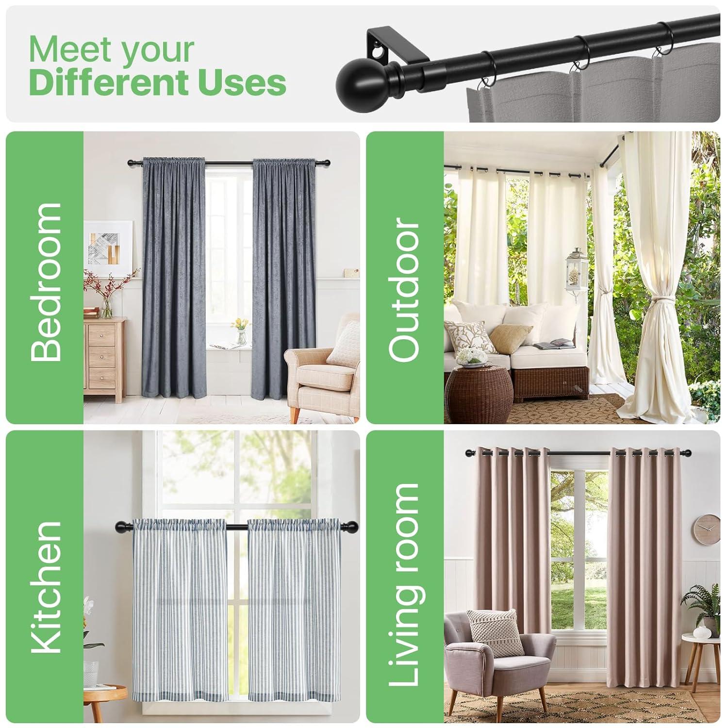 Urbanest Ball Adjustable Double Curtain Rod Set, 5/8", 28-48", Matte Black