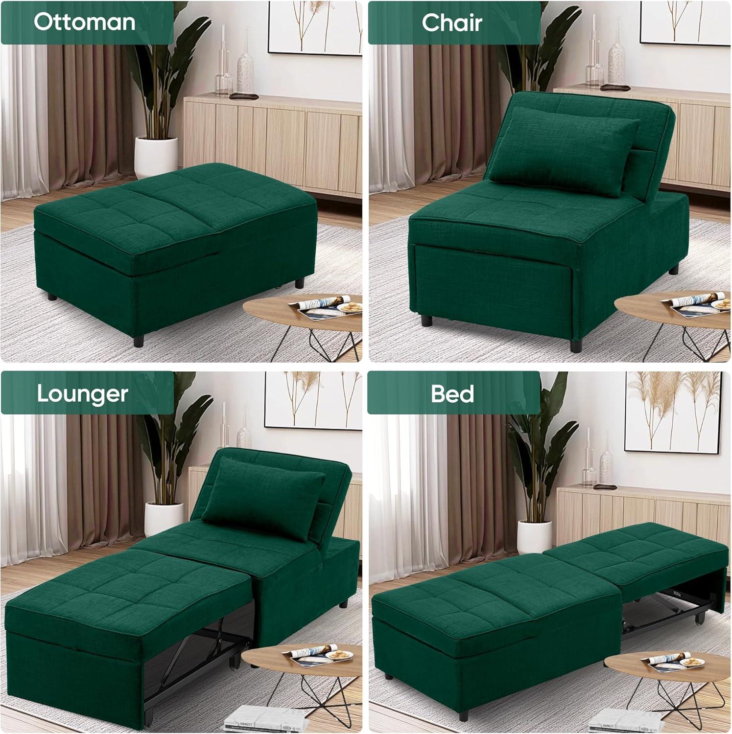 Ainfox 4-in-1 Convertible Sleeper Chair Bed Pull Out Sofa Bed Chaise Lounge for Home Office, Grey