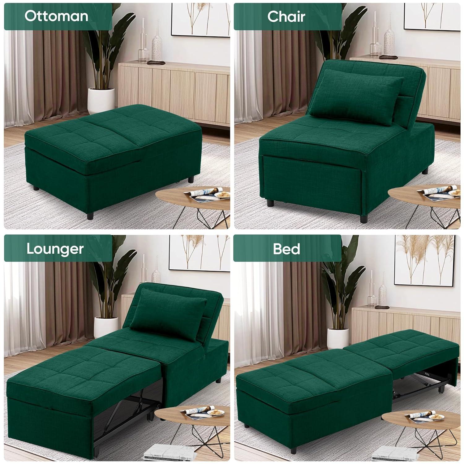 Ainfox 4-in-1 Convertible Sleeper Chair Bed Pull Out Sofa Bed Chaise Lounge for Home Office, Grey