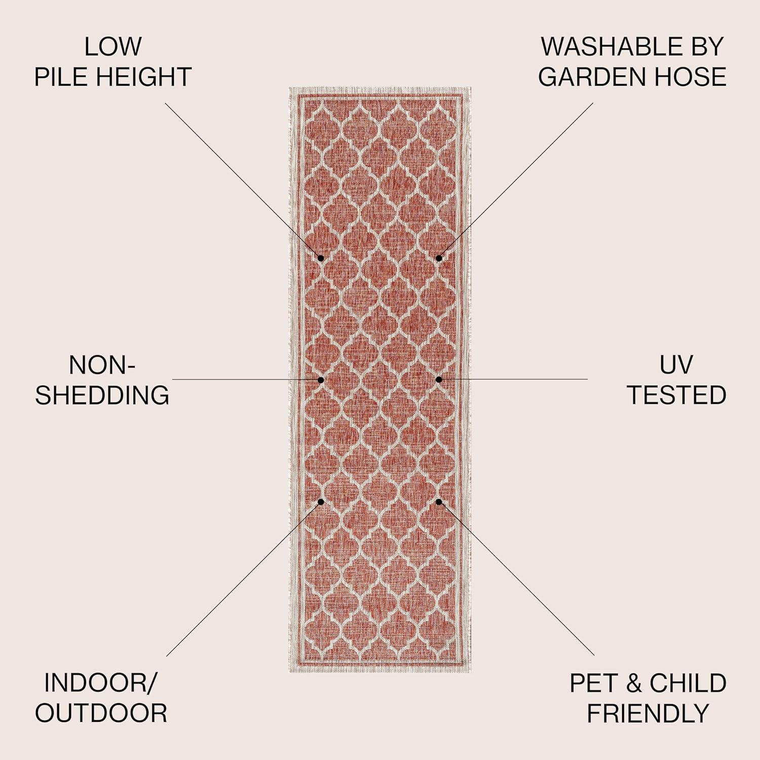2' X 10' Trebol Moroccan Trellis Textured Weave Indoor/Outdoor Runner Rug, Red/Beige - JONATHAN Y
