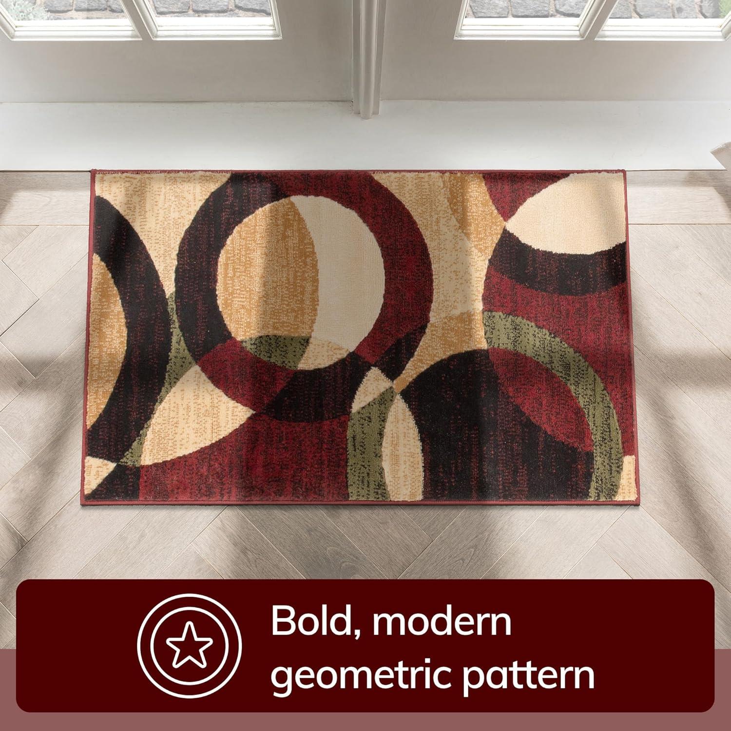 Red and Beige Geometric Synthetic Area Rug 2'7" x 3'11"