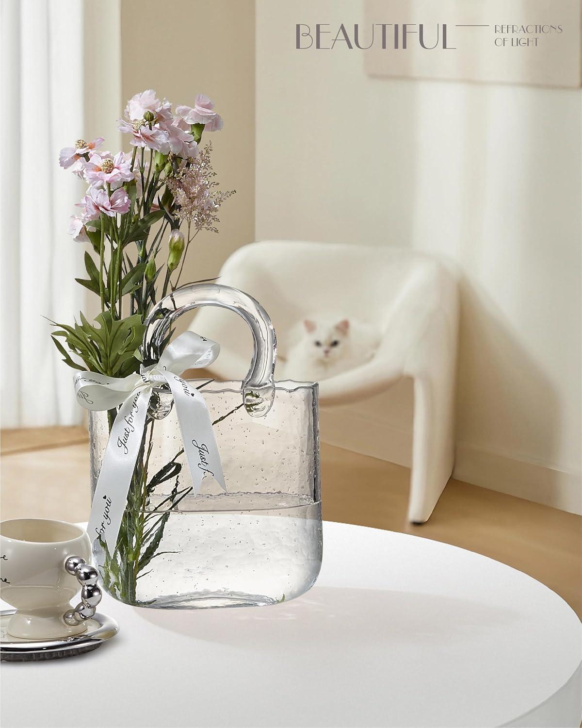 Clear Crystal Handbag Vase with Polished Finish