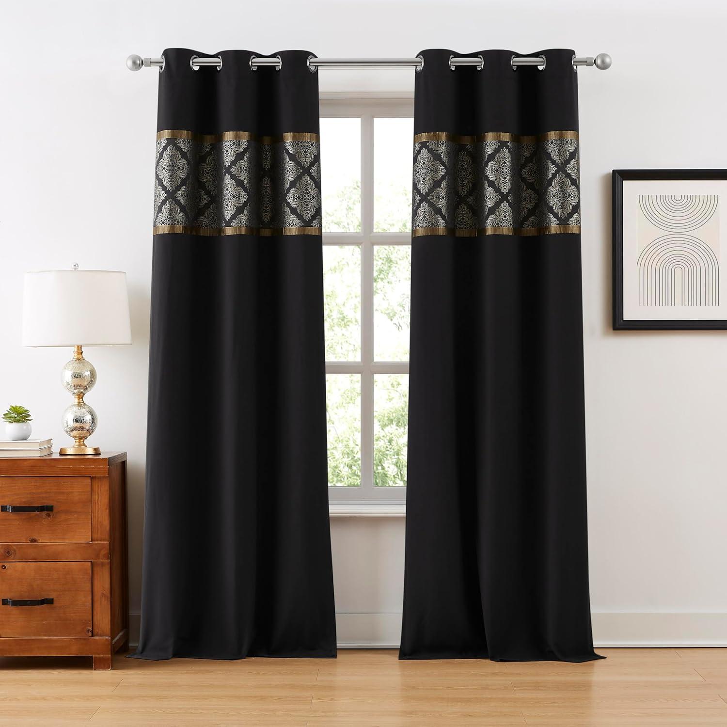 Nanshing Markus 9 Piece Traditional Damask Comforter Set, Black Gold, Queen