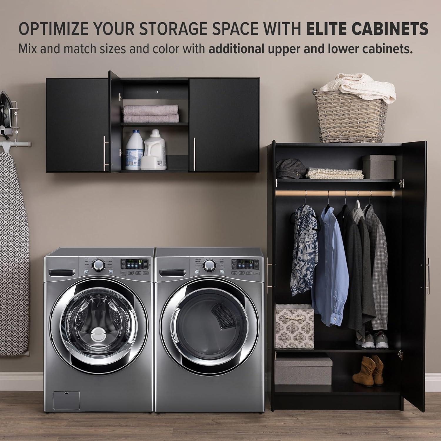 54" Elite Wall Cabinet Black - Prepac: Modern Laminated Storage, HangUps Collection, 2 Adjustable Shelves