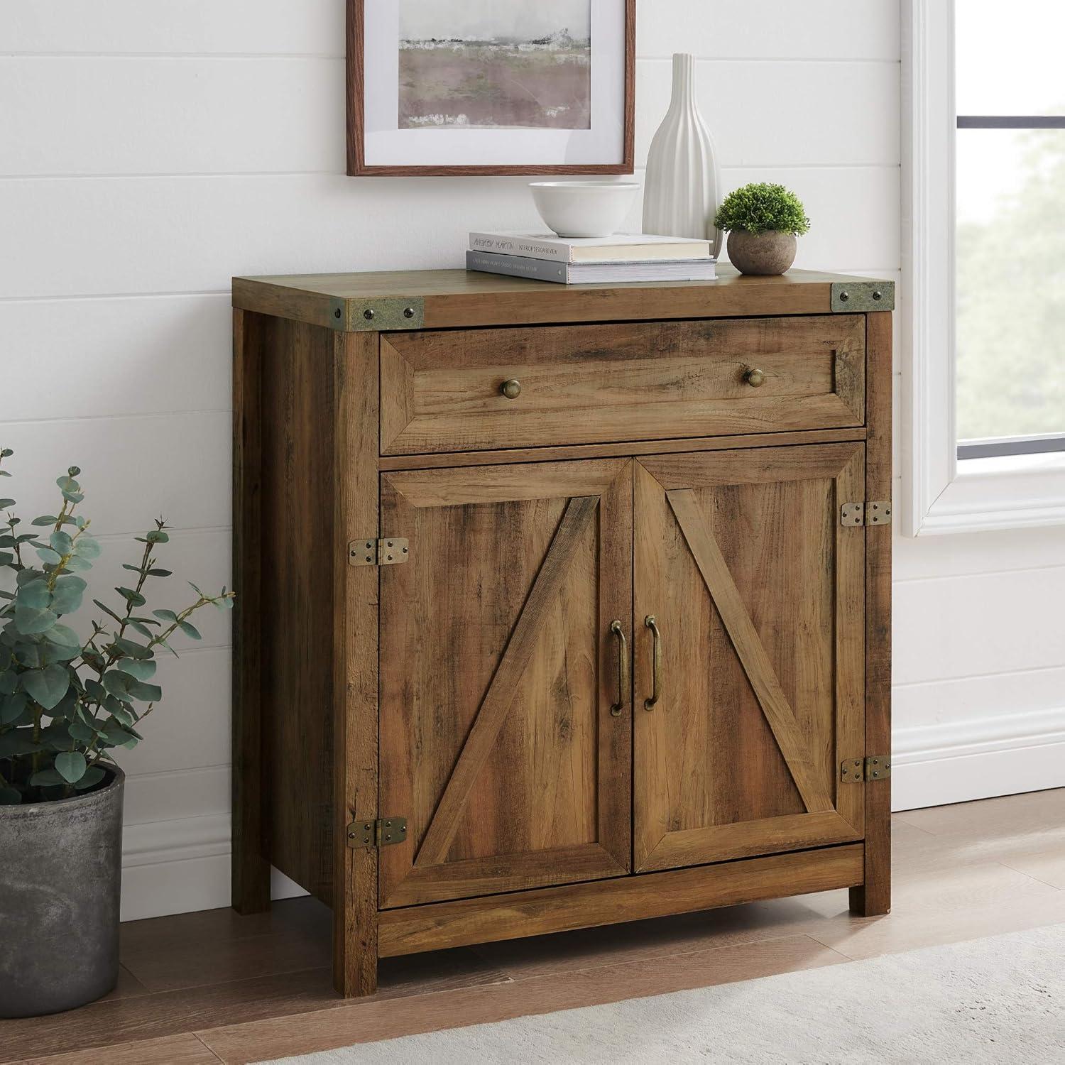 30" Farmhouse Barn Door Accent Cabinet in Rustic Oak